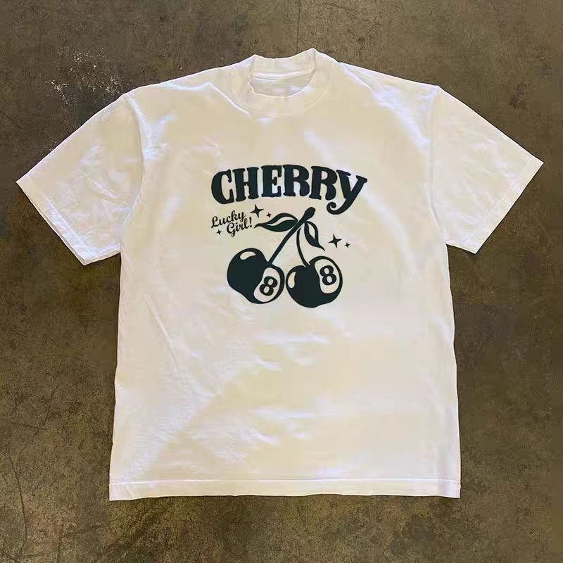 Vintage White street casual retro cherry print t-shirt Size US M / EU 48-50 / 2 - 1 Thumbnail