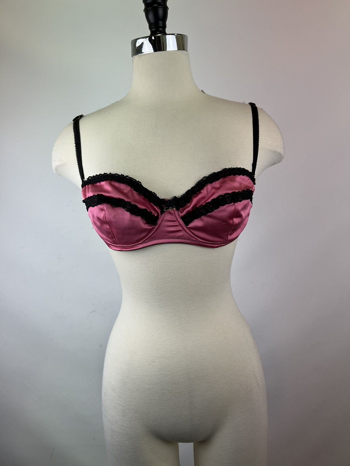 Vintage Dolce & Gabbana Pink Black Satin Bra Size US 36C
