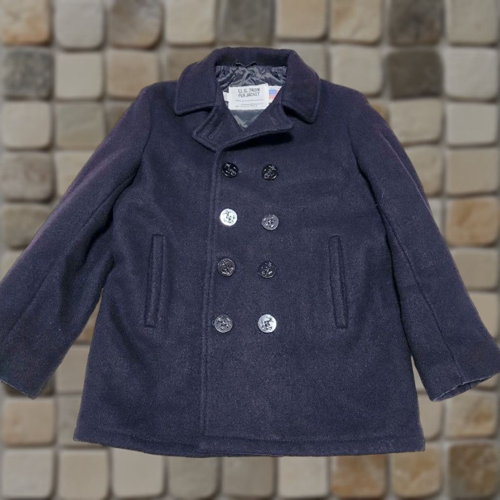 Schott VINTAGE Schott 740N Pea Coat Jacket Double Breasted Melton Wool Black M Japan Mens Coat Size US M / EU 48-50 / 2 - 1 Thumbnail