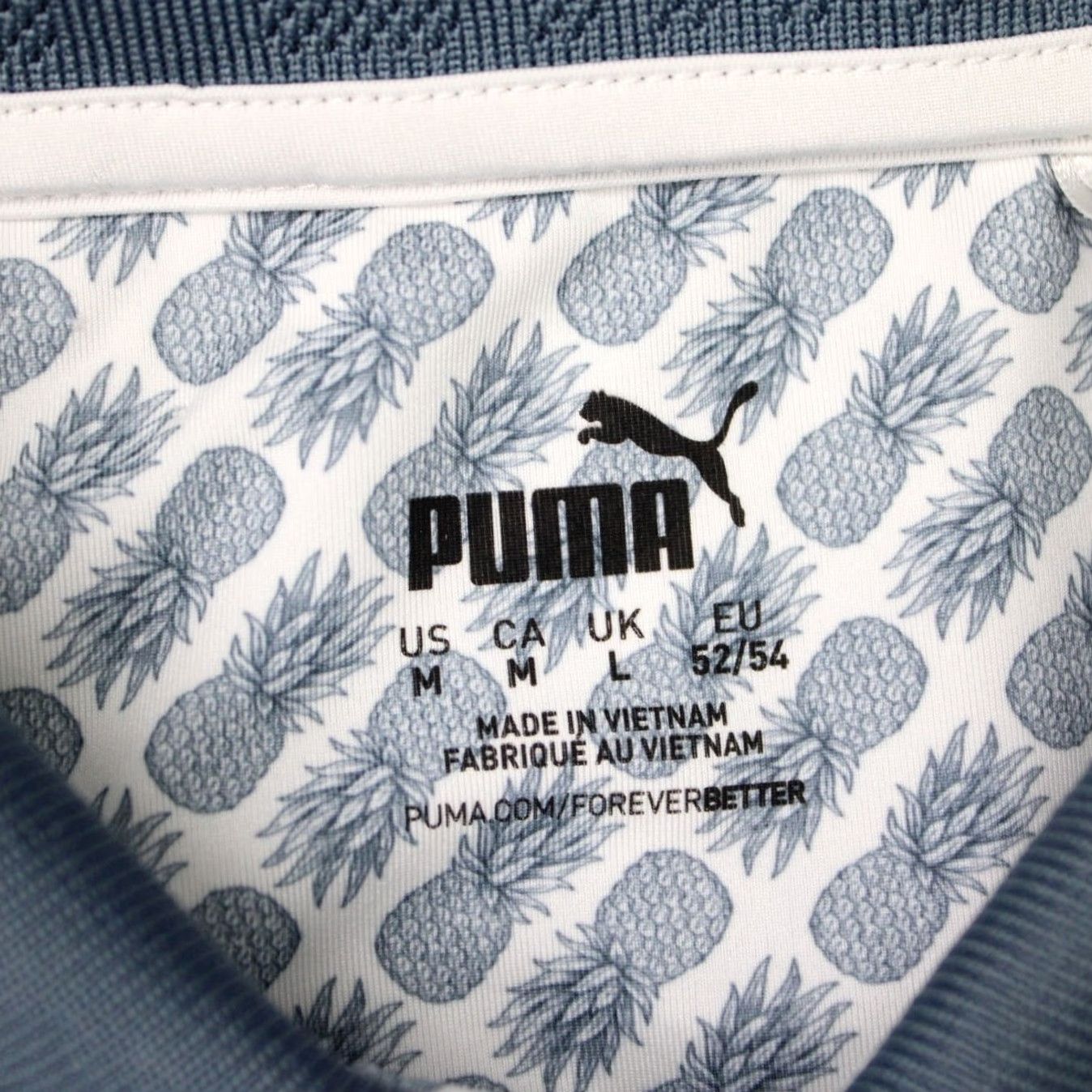 Puma PUMA Polo Shirt Mens Medium Blue Pineapple All Over Print Golf Short Sleeve Shirt Size US M / EU 48-50 / 2 - 7 Thumbnail