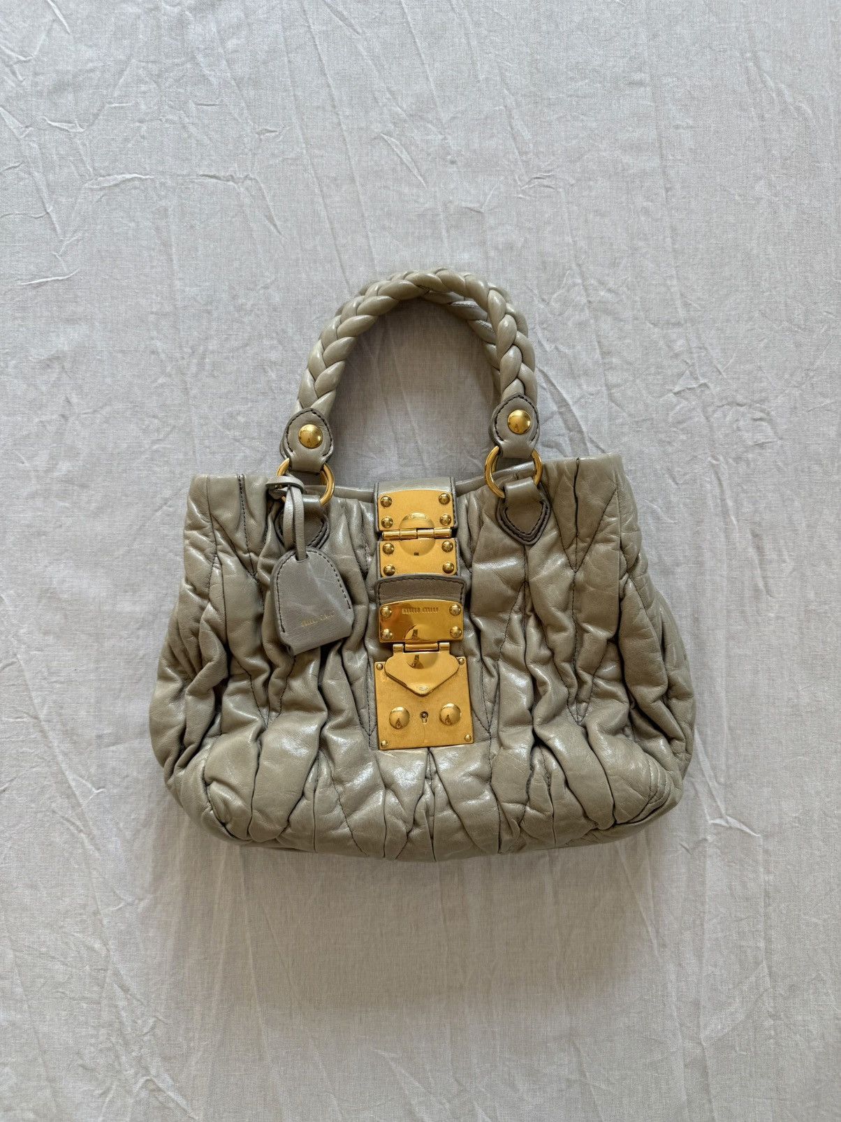 Miu Miu Handbag Shoulder Bag Leather Light Khaki in Green, Women's