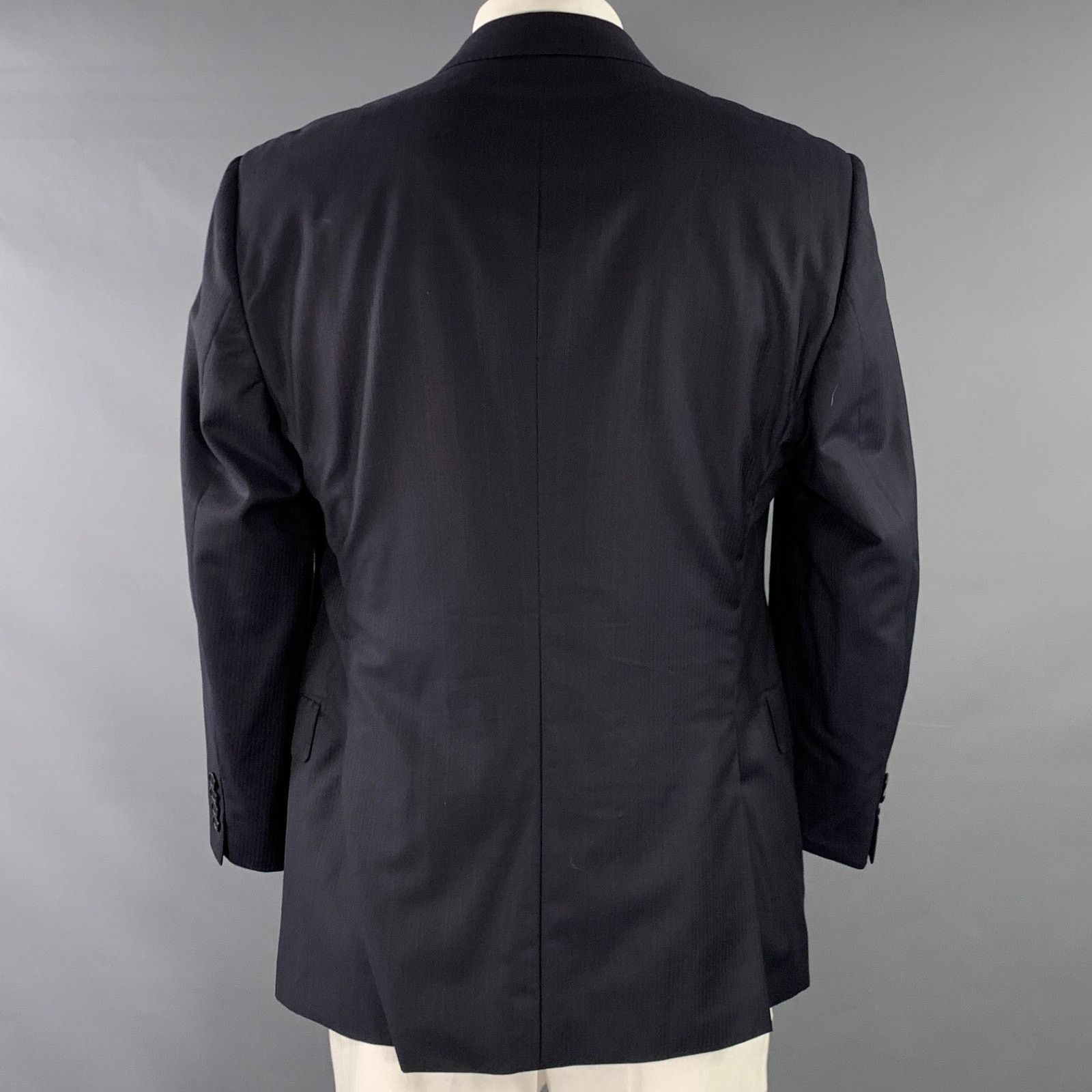 Ermenegildo Zegna Size 46 Navy Textured Stripe Wool Silk Slim Fit Sport Coat Size 46R - 3 Thumbnail