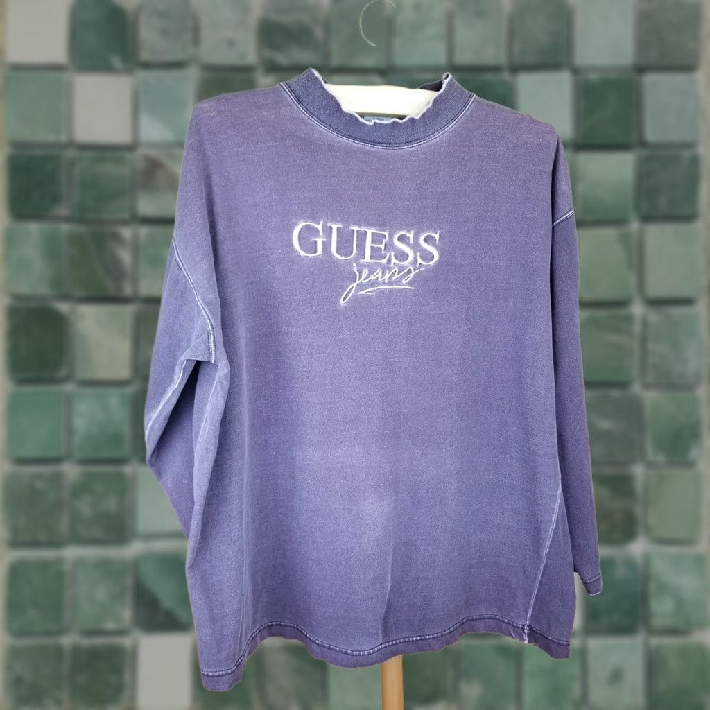 Guess VINTAGE GUESS JEANS HALF TURTLE NECK BROWN LONG SLEEVE T-SHIRT SZ LARGE MEN Shirt Vintage 90s Rugby Ready Brown Cotton Fleece 28" Top to Bottom Mens Size US L / EU 52-54 / 3 - 1 Thumbnail