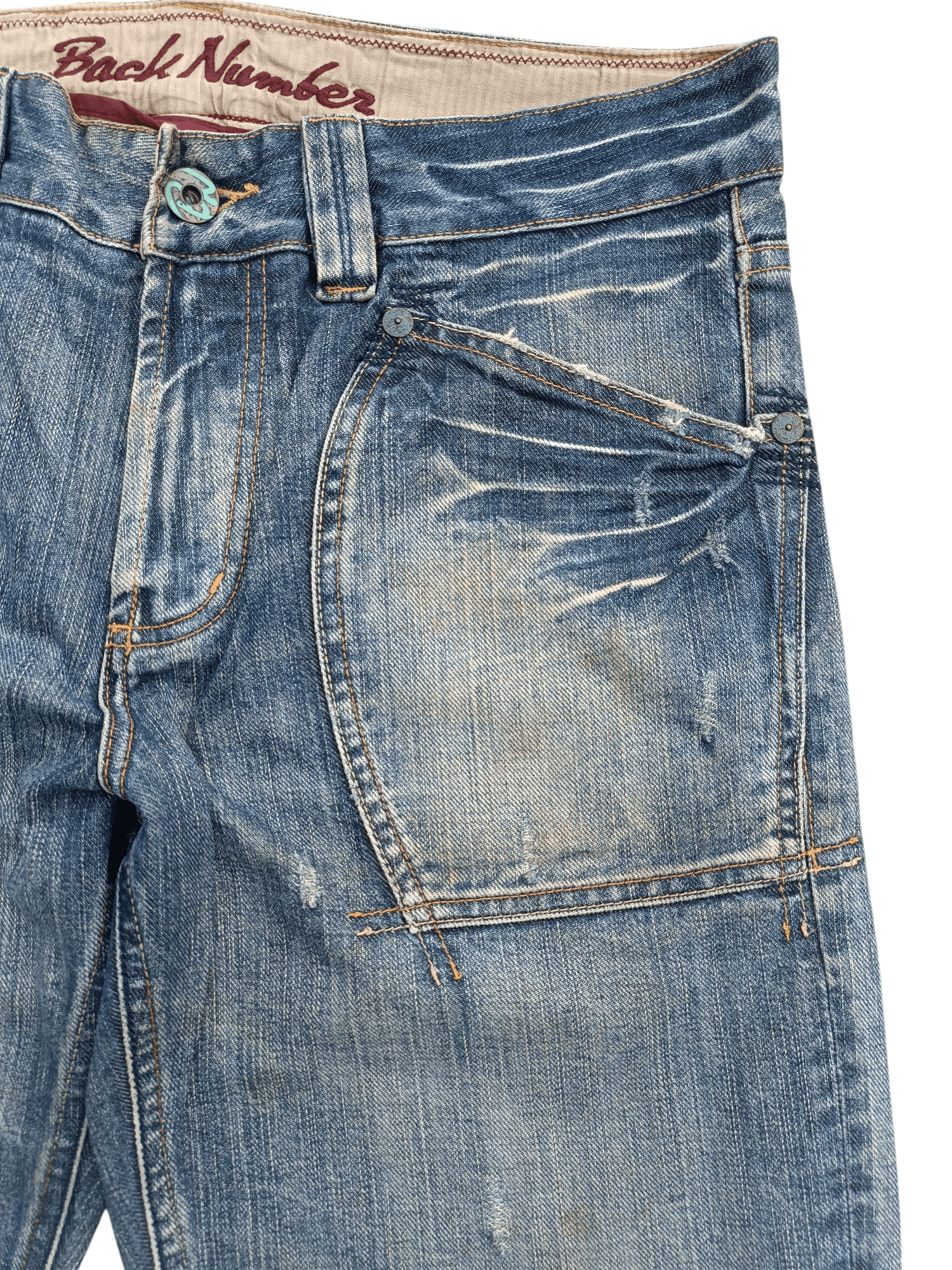 Japanese Brand × Vintage FYEE 💥 Back Number Distressed Whiskers Faded Denim Size US 34 / EU 50 - 5 Thumbnail