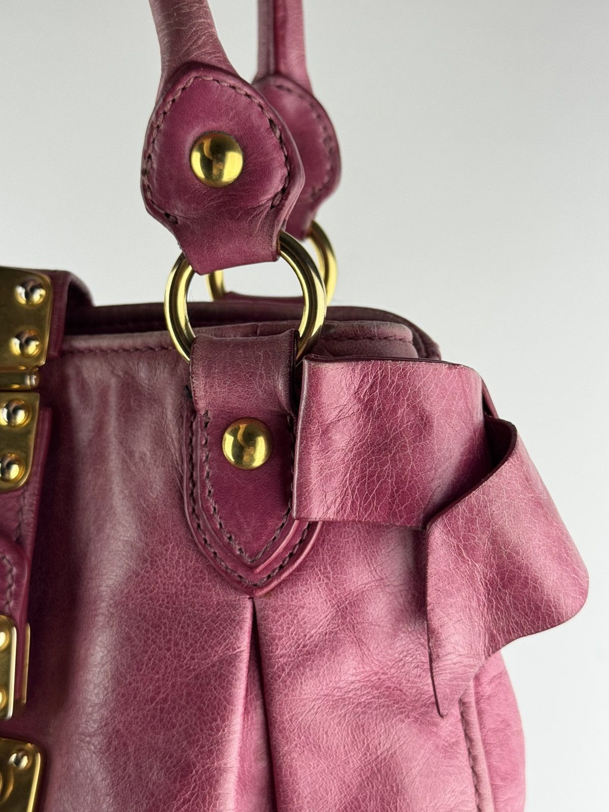 Miu Miu Miu Miu Vitello Lux Bow Bag Pink Leather Top Handle Handbag Size ONE SIZE - 8 Thumbnail