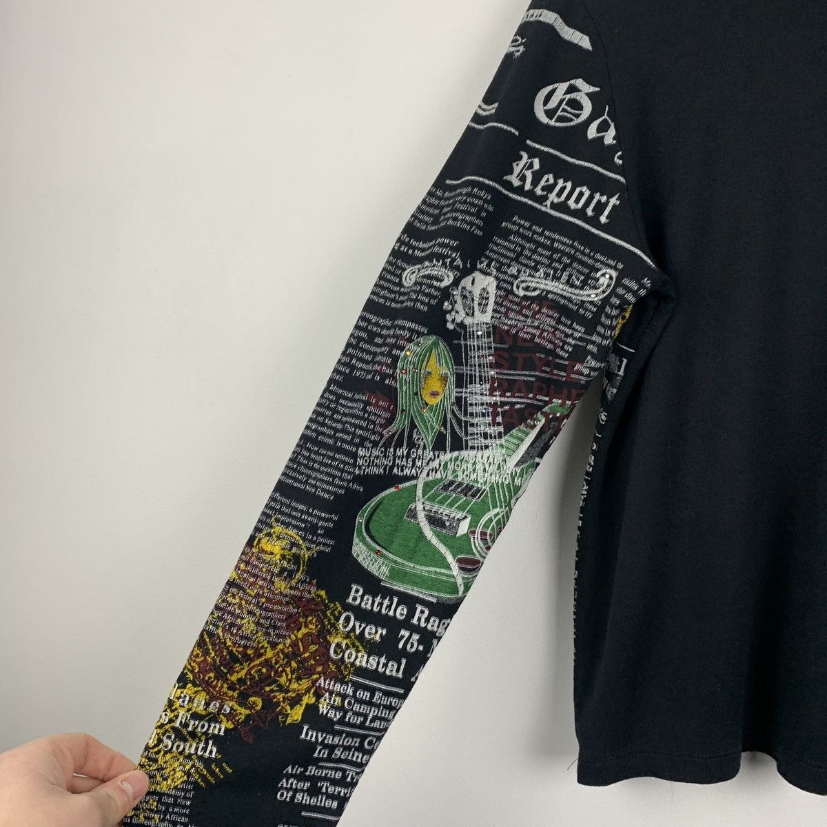 John Galliano Gazette News Paper Long Sleeve T-Shirt Black