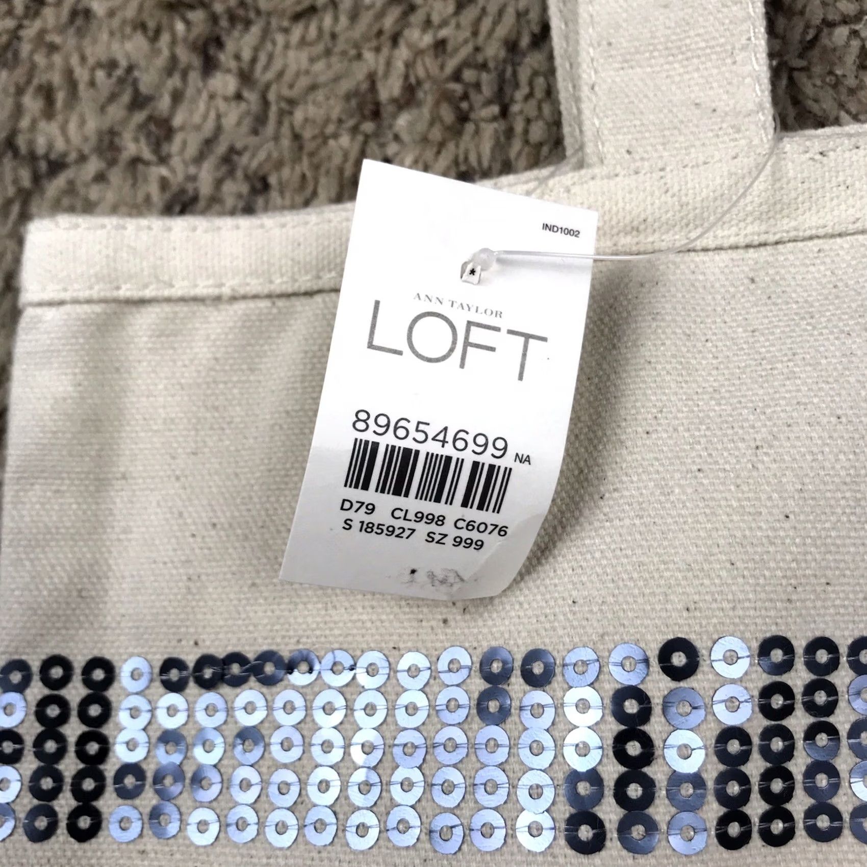 Ann Taylor Ann Taylor Loft Beige Silver Sequence Tote Bag 14x14 Shopping Beach Stylish Womens Size ONE SIZE - 2 Thumbnail