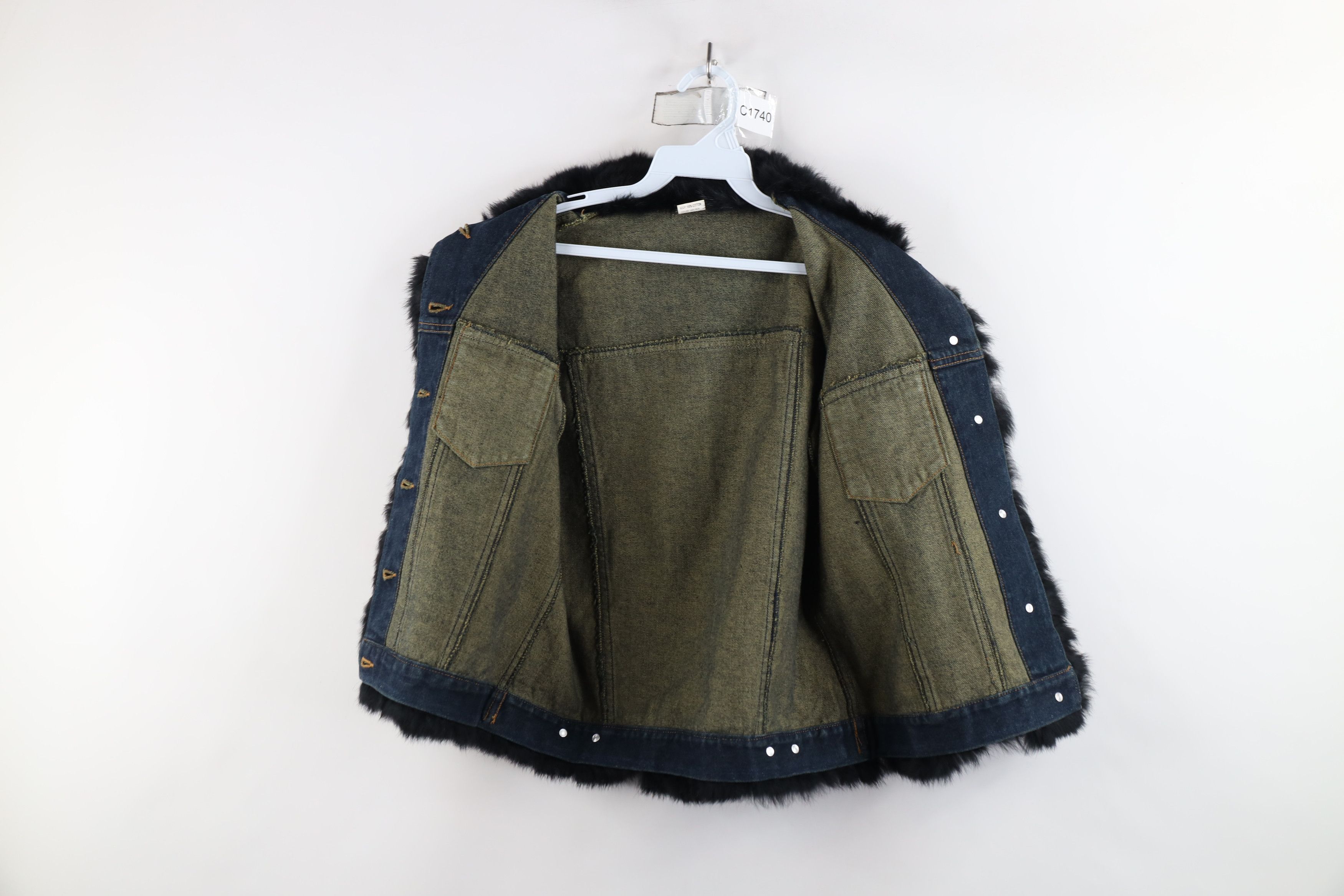 Vintage Vintage 90s Y2K Babydoll Fur Trim Sleeveless Denim Jean Vest Size L / US 10 / IT 46 - 8 Thumbnail