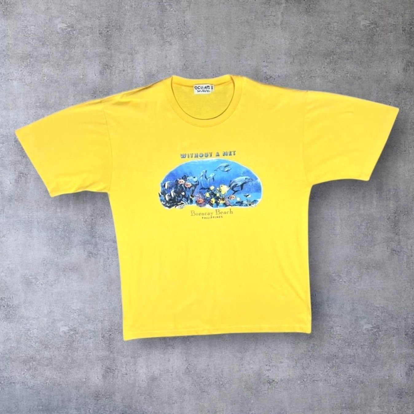 Vintage VINTAGE Boracay Beach Phillipines Dolphin Marine Souvenir Graphic T-Shirt XXL XL Men Short Sleeve Round Neck Yellow Graphic Print 90s Mens Size US XL / EU 56 / 4 - 2 Thumbnail