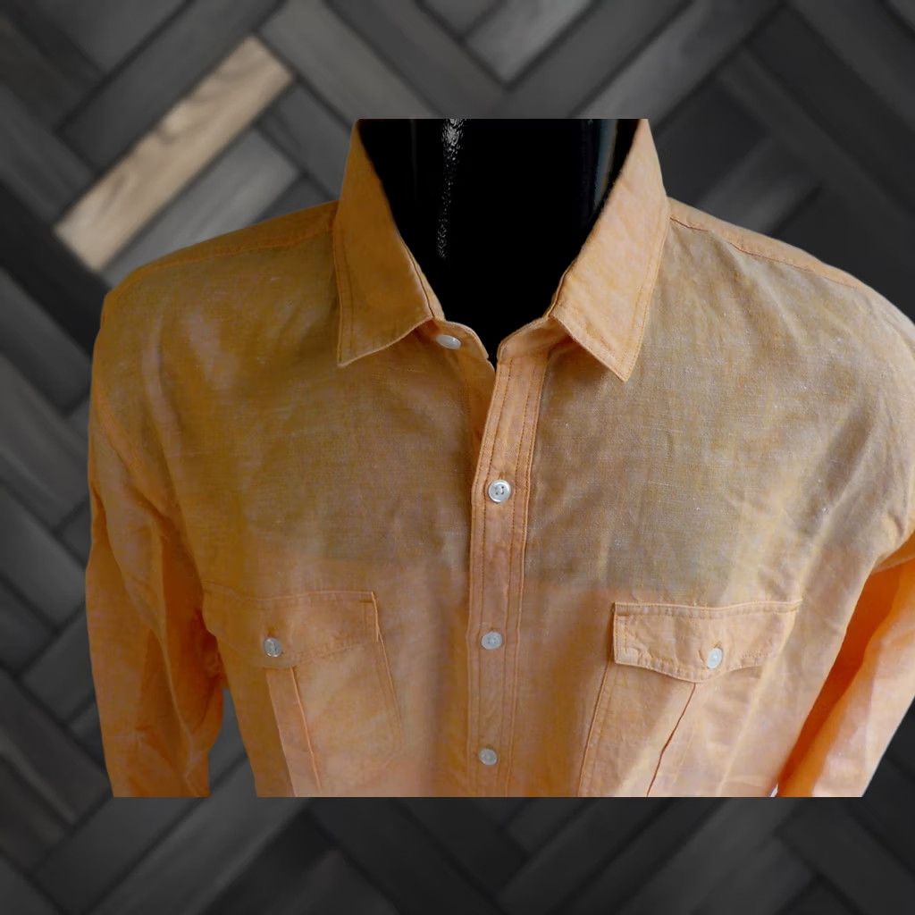 Express EXPRESS Men's Long Sleeve Button Front Linen Blend Shirt Orange XXL Size US XXL / EU 58 / 5 - 1 Thumbnail