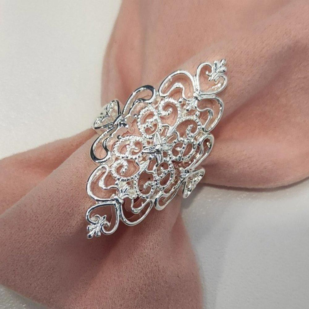 Designer 925 Sterling Silver Big Hollow Retro Ring - Size 7 Size ONE SIZE - 4 Thumbnail