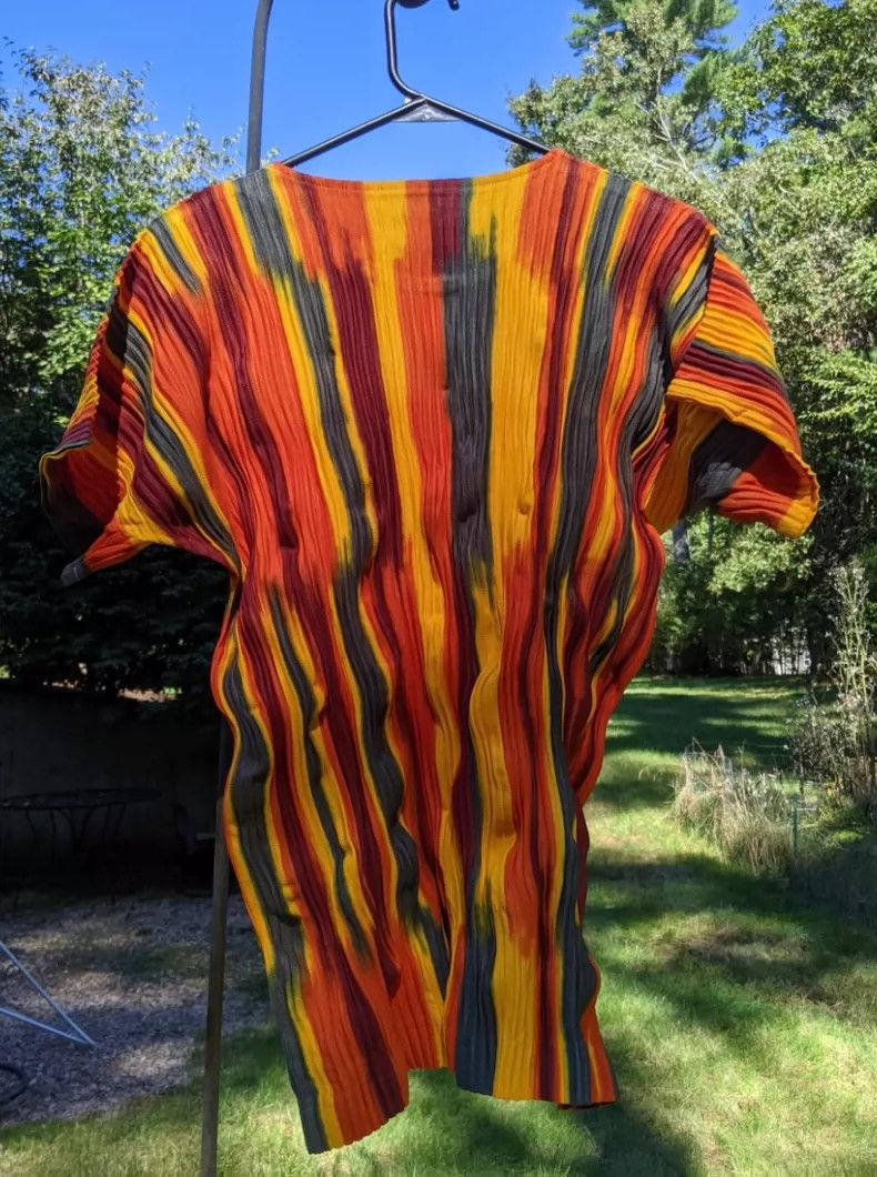 Issey Miyake Issey Miyake Orange and black striped short-sleeved shirt Size M / US 6-8 / IT 42-44 - 2 Thumbnail