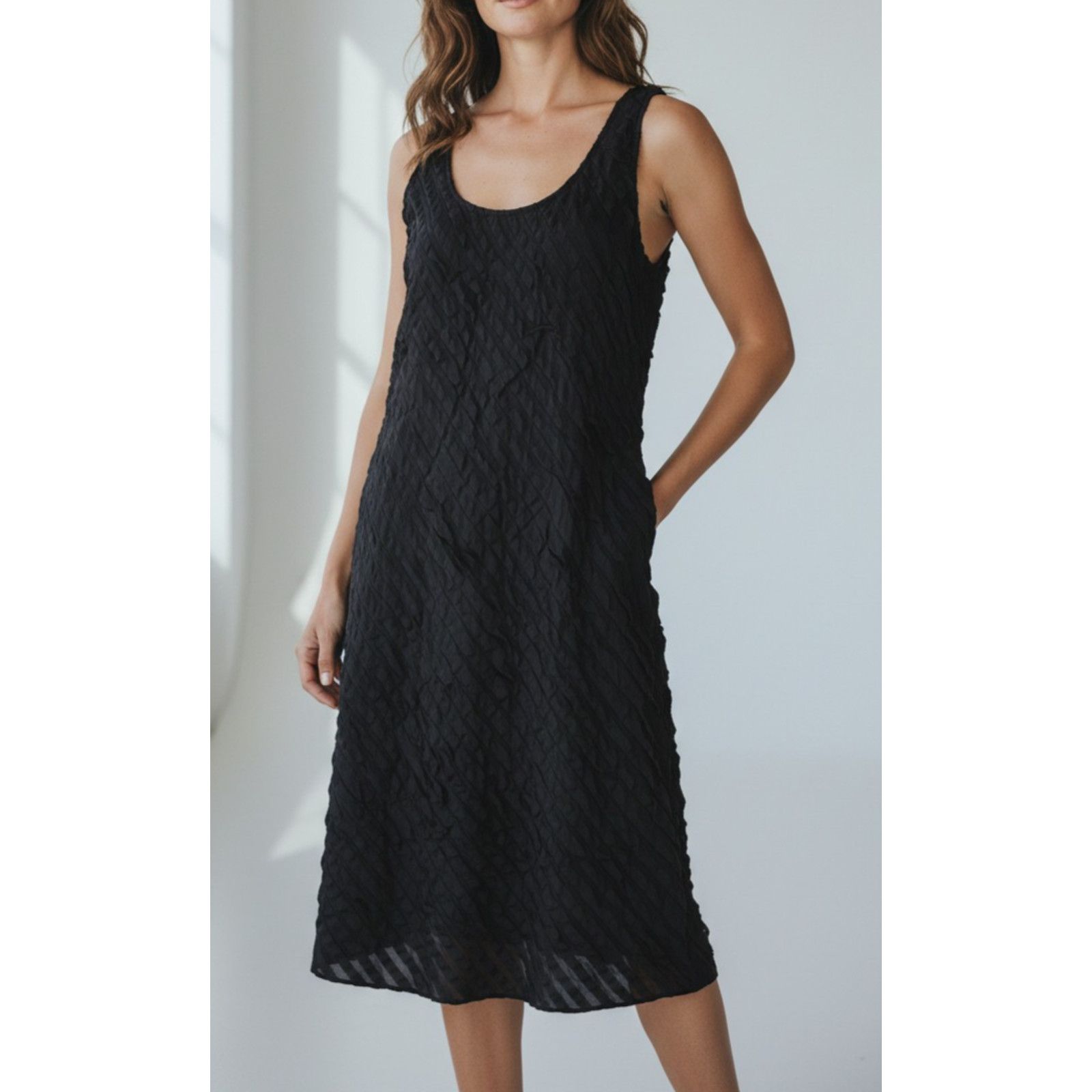 Eileen Fisher EILEEN FISHER Black Ruffle Silk Tank Sneath Dress 6 $238 Size M / US 6-8 / IT 42-44 - 1 Thumbnail