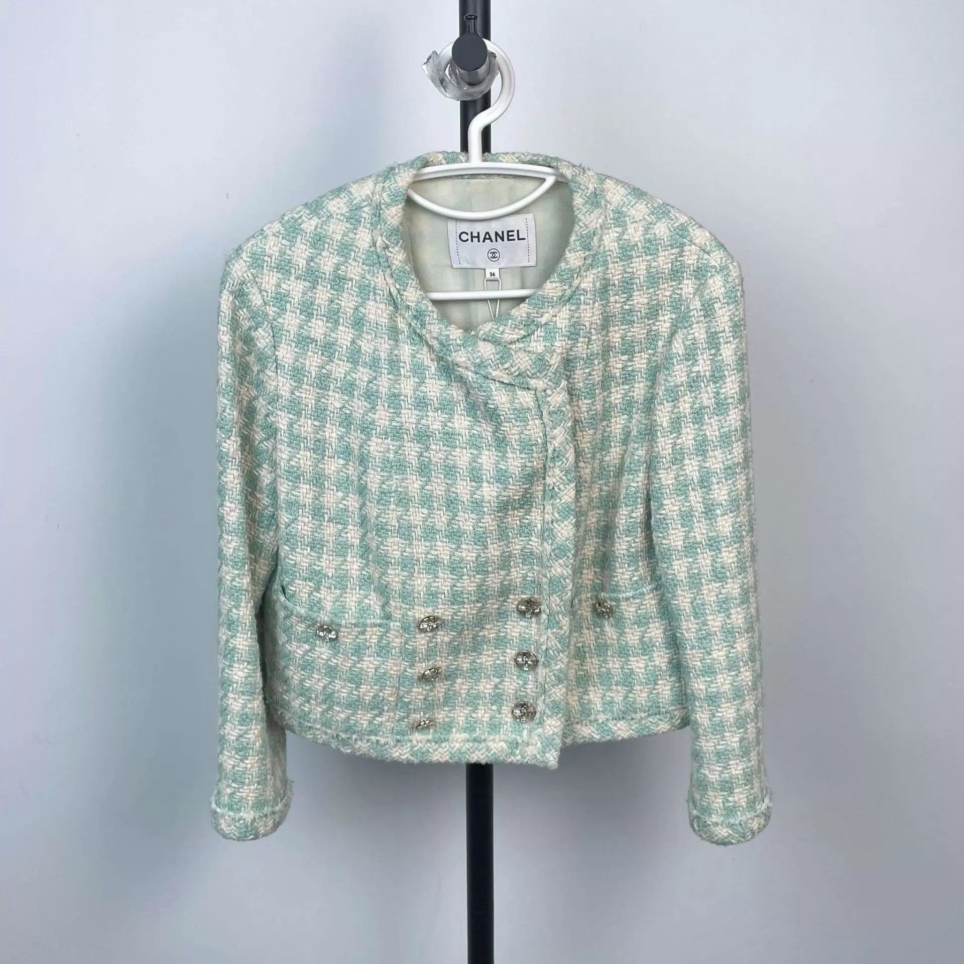 Chanel Chanel 23S light blue tweed short jacket 36 Size XS / US 0-2 / IT 36-38 - 1 Thumbnail