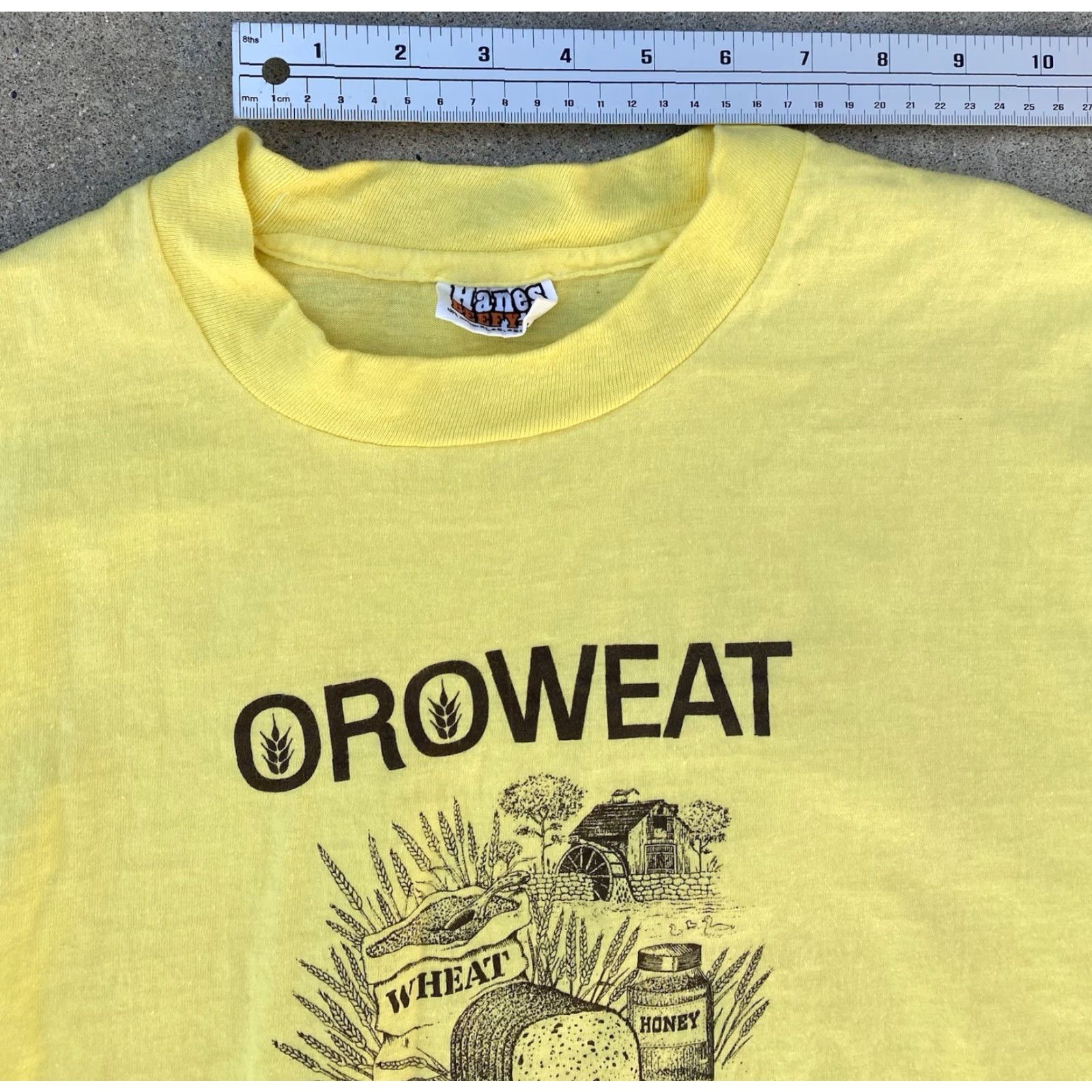 Hanes VINTAGE Hanes Beefy-T T-Shirt Mens XL Orowheat Whole Grain Bread Graphic Print Yellow 1980s Retro Vintage Size US XL / EU 56 / 4 - 4 Thumbnail