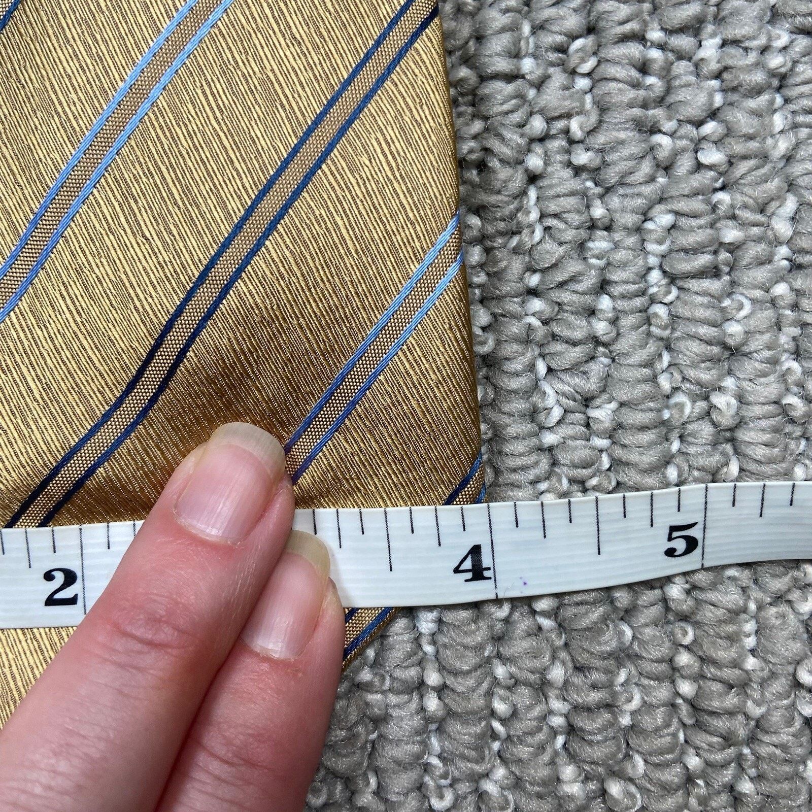 Jhane Barnes JHANE BARNES 100% Silk Handmade Tie Gold Blue Striped Mens Size ONE SIZE - 4 Thumbnail