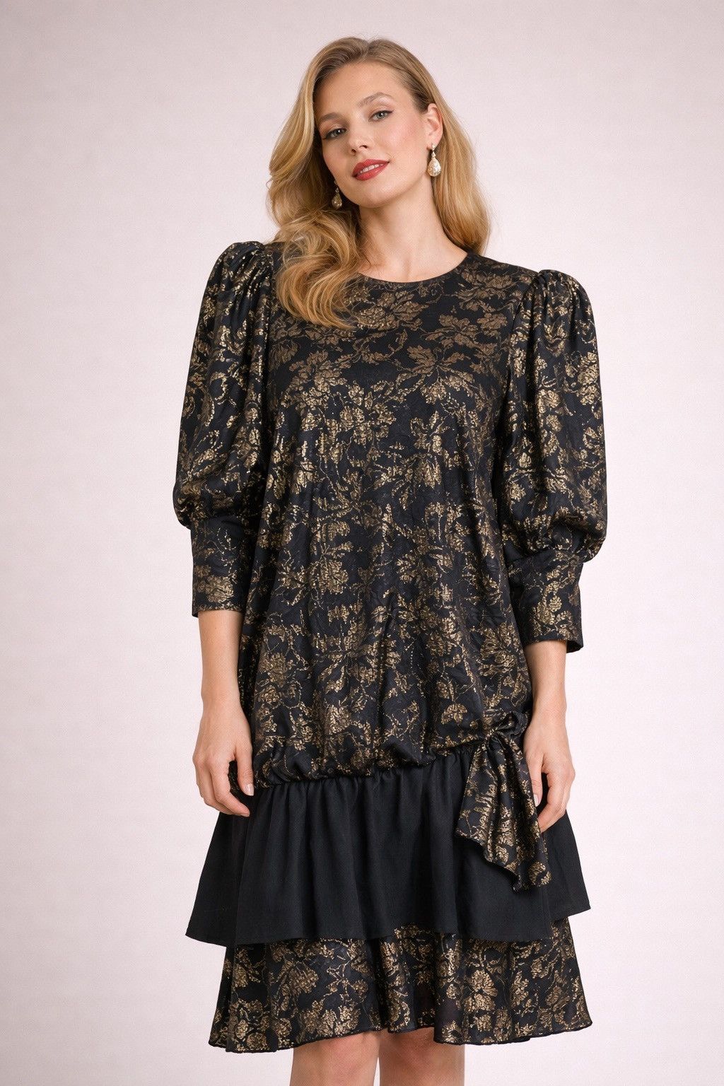 Vintage Vintage 1980s Black & Gold Lurex Brocade Dress – Gatsby / L Size L / US 10 / IT 46 - 2 Thumbnail