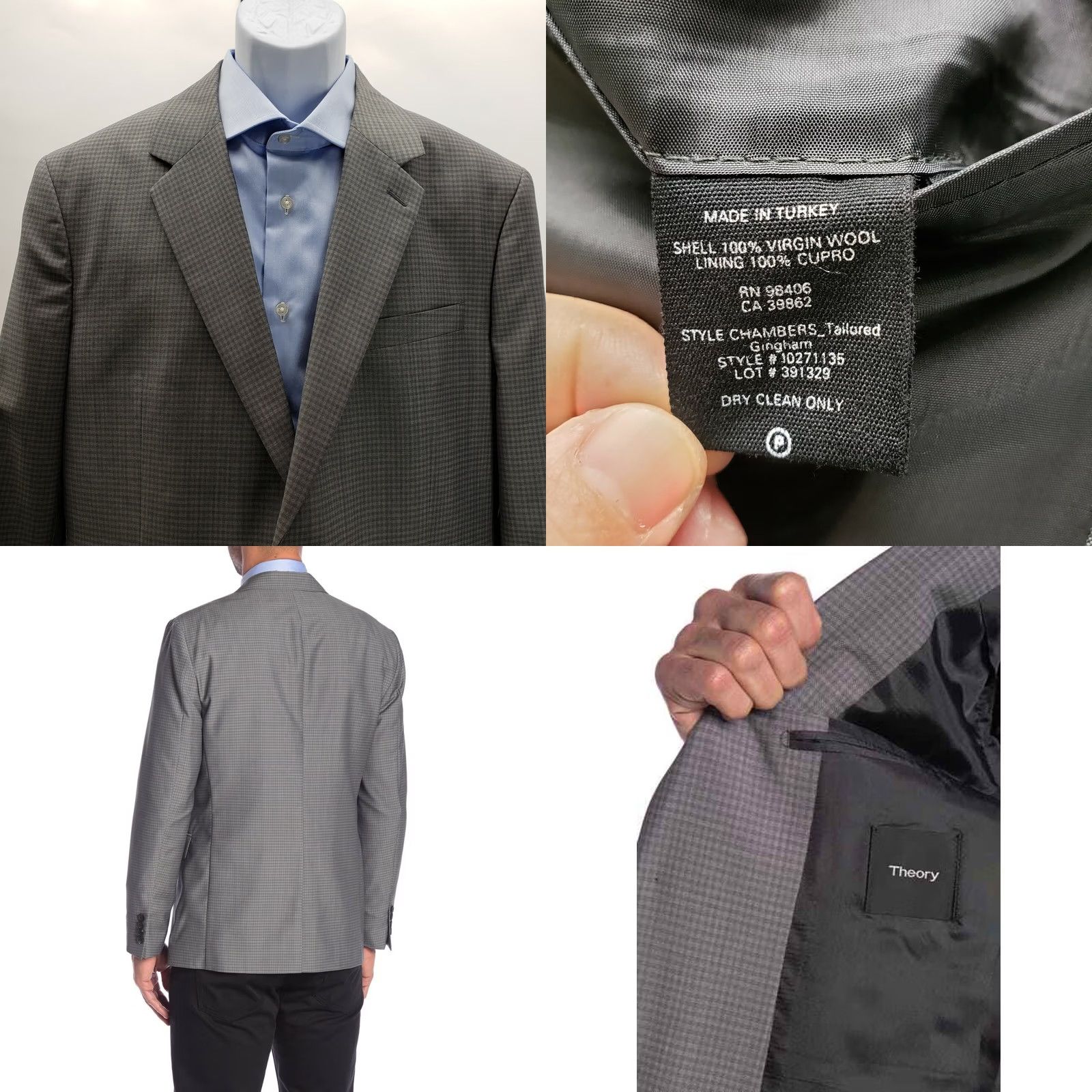 Theory THEORY CHAMBERS TAILORED Button Suit Jacket Blazer NEW Sz 44R GREY/ light grey Wool Check Men Blazer 44R Modern Size 44R - 8 Thumbnail