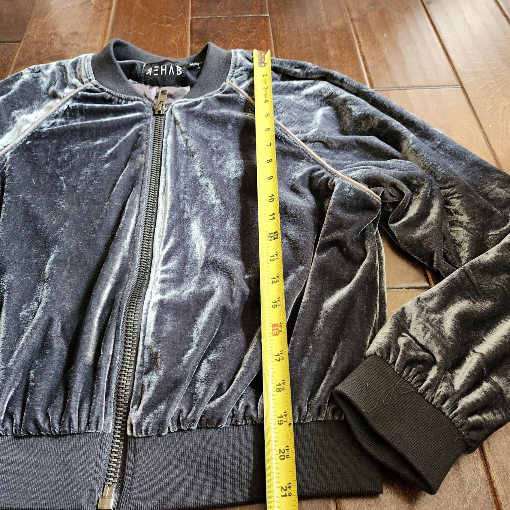 Velour Rehab Womens Jacket Velour Velvet Zip Blue Gray Long Sleeve M Regular Zip Front Size M / US 6-8 / IT 42-44 - 7 Thumbnail