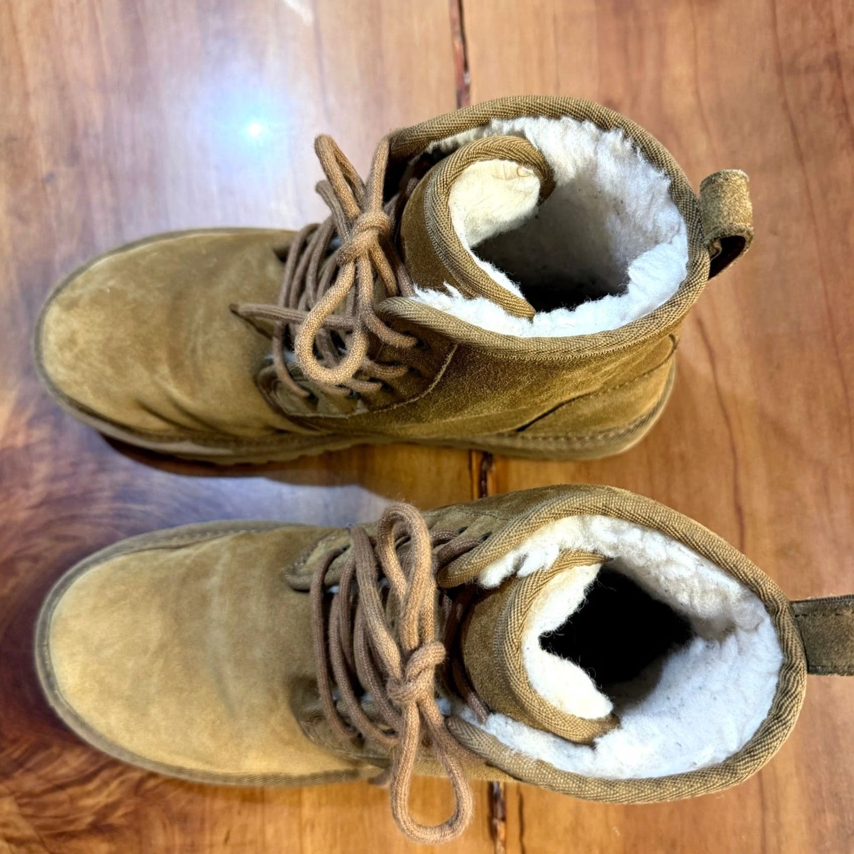 Ugg UGG Suede Ankle Boots 9 Mini Harkley 1016472 Shearling Lace Up Beige Bootie, Casual Winter Flat Heel Womens Size US 12 / IT 42 - 4 Thumbnail