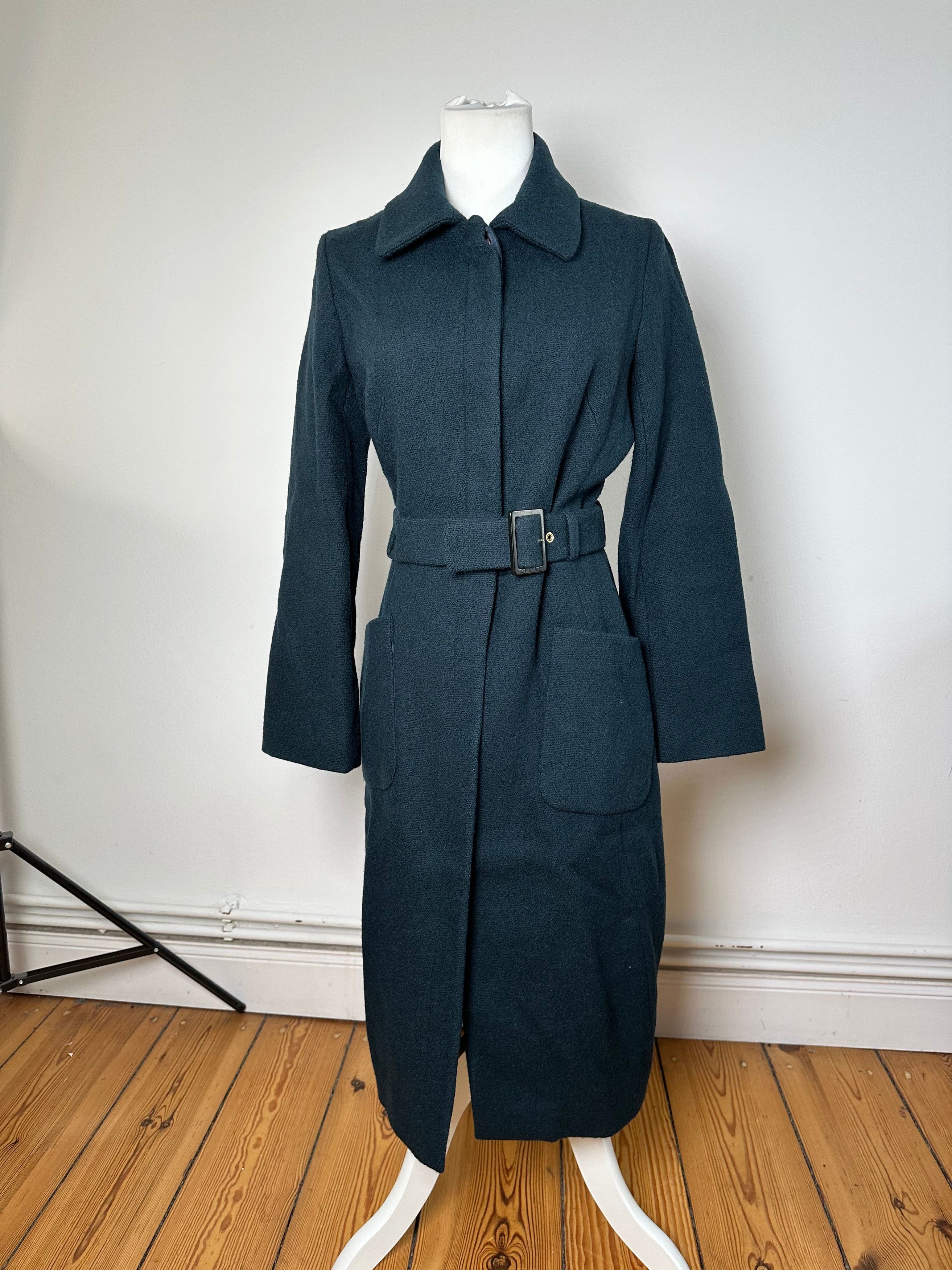 Celine Vintage Paris Wool Single Breasted Belted Trench Coat Teal S Size S / US 4 / IT 40 - 1 Thumbnail