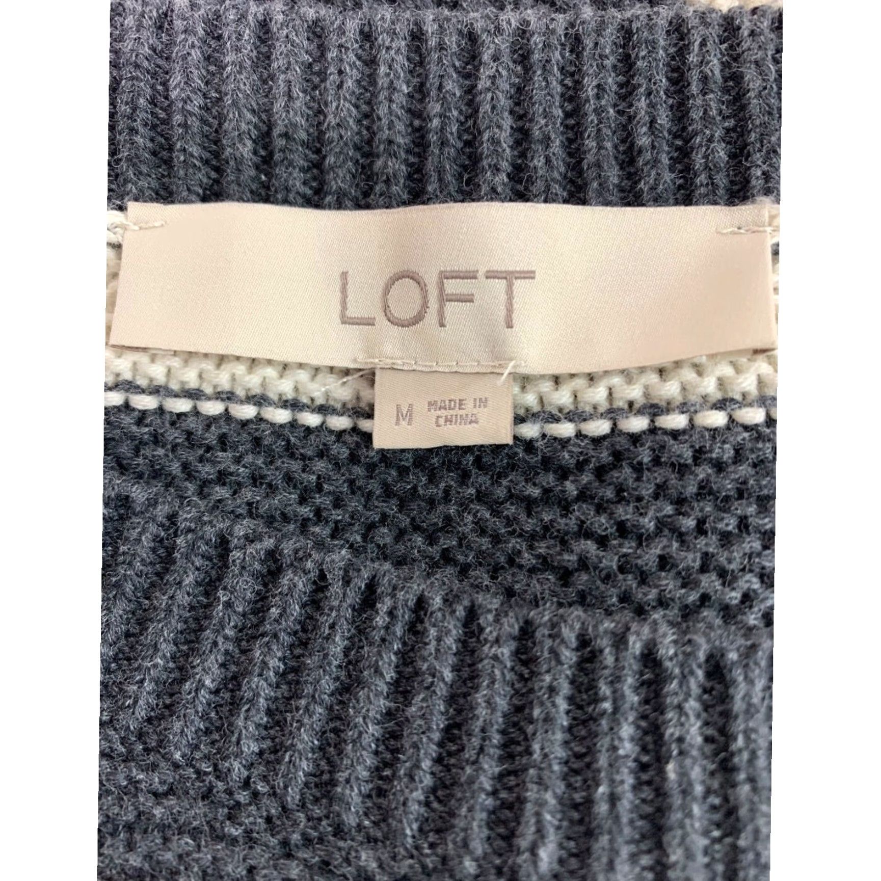 Loft LOFT Medium Womens Gray Ivory Striped Long Sleeve Pullover Sweater M Size M / US 6-8 / IT 42-44 - 7 Thumbnail