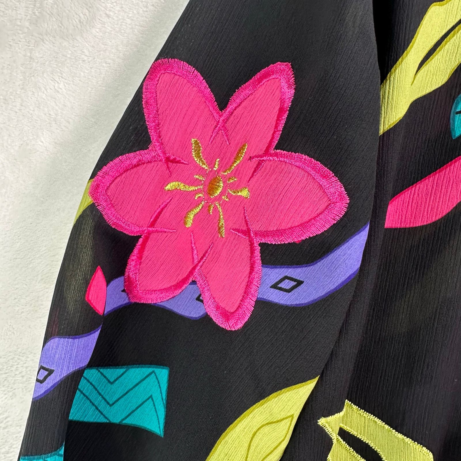 Other ALFRED DUNNER 90s Retro Black Neon Floral Sheer Zip Jacket Size XL / US 12-14 / IT 48-50 - 8 Thumbnail