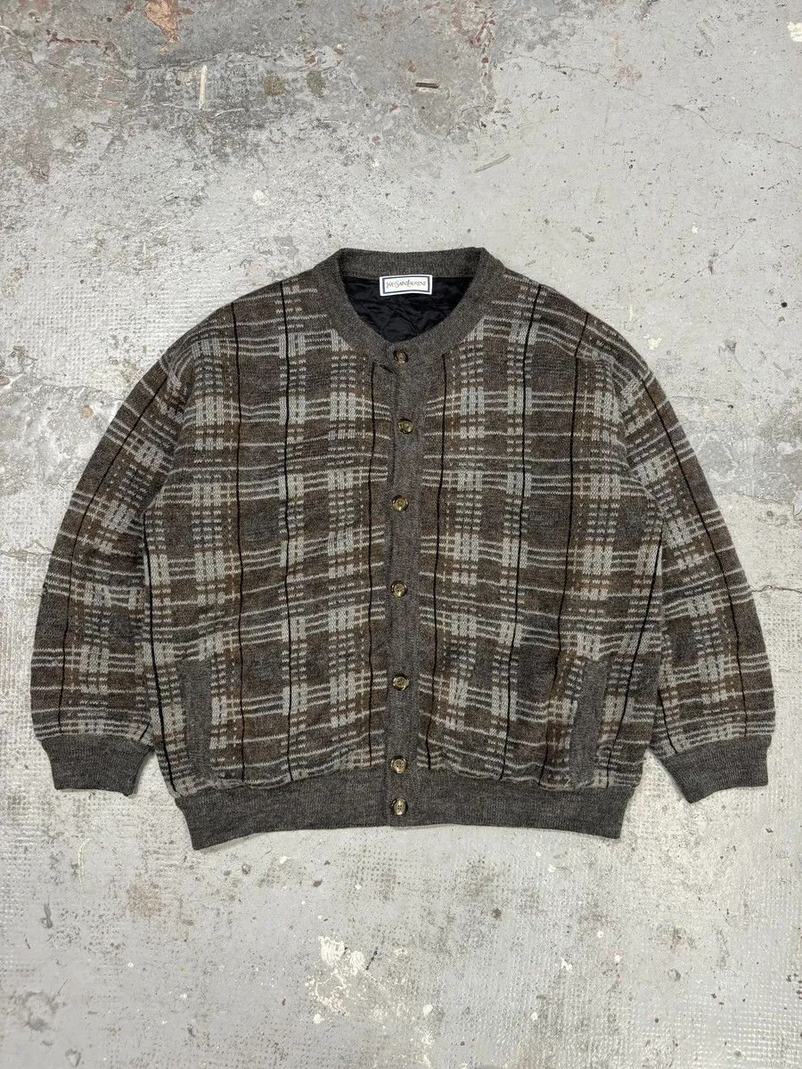Yves Saint Laurent 1980s Yves Saint Laurent Brown Wool Bomber Cardigan Jacket Size US L / EU 52-54 / 3 - 3 Thumbnail
