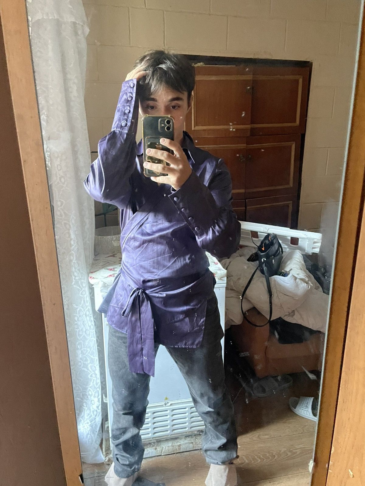 If Six Was Nine Skull Deep violet satin wrap shirt — Nosferatu energy Size US M / EU 48-50 / 2 - 11 Thumbnail