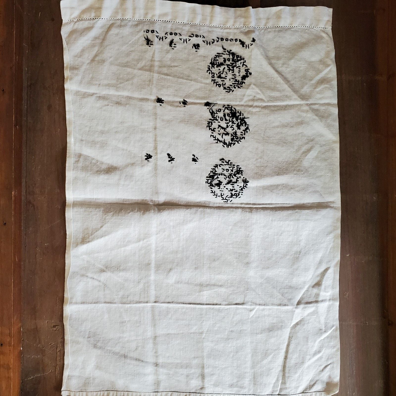 The Unbranded Brand Vintage Hand Towel Black Rose Cross Stitch White 17x12" Size ONE SIZE - 3 Thumbnail