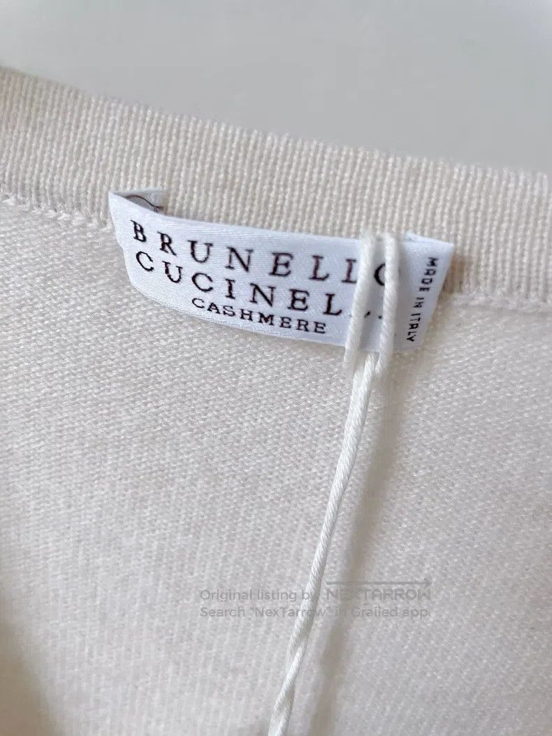 Brunello Cucinelli Brunello Cucinelli Cream white V-neck beaded cashmere swea Size M / US 6-8 / IT 42-44 - 4 Thumbnail
