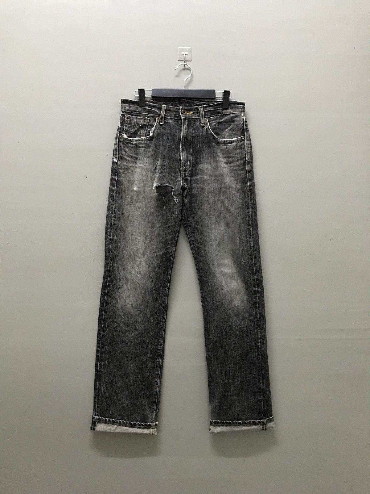 image of Vintage Edwin Selvedge Distressed Denim Pants in Black, Men's (Size 30)