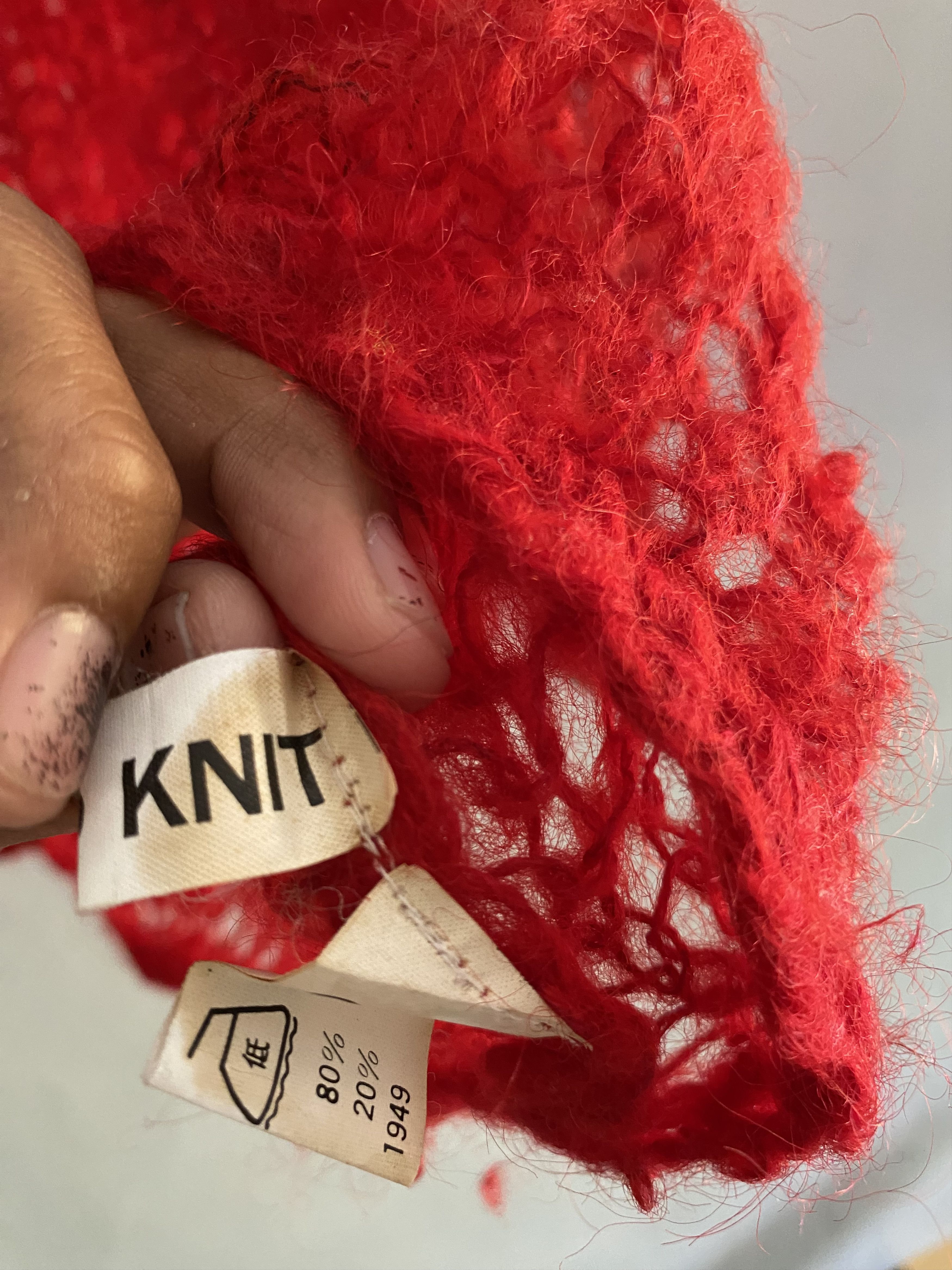 If Six Was Nine × Japanese Brand × Le Grande Bleu (L.G.B.) Japanese cdg style dmx mohair red hand knit Size US L / EU 52-54 / 3 - 13 Thumbnail