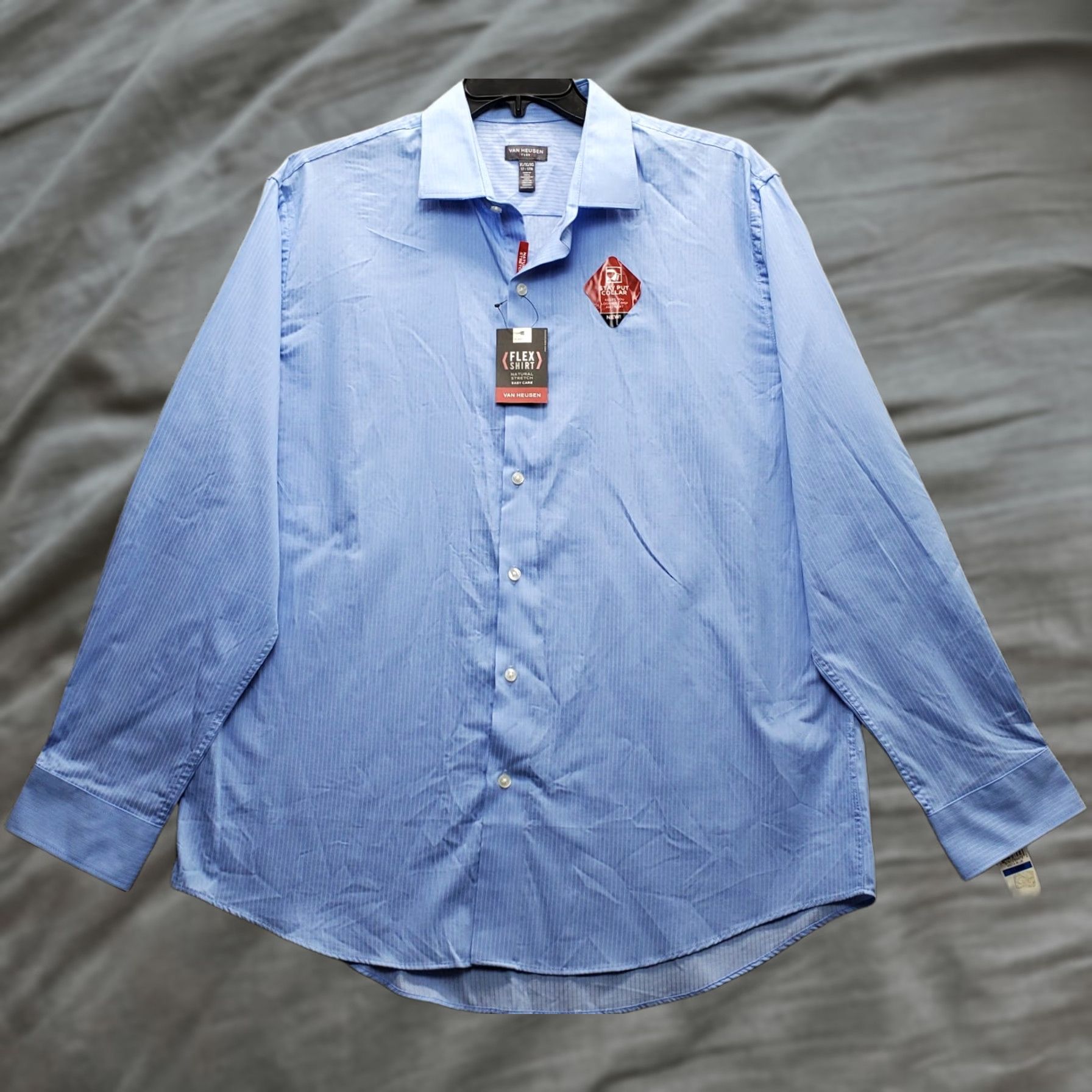 Van Heusen Van Heusen Dress Shirt Mens XL Blue Striped Flex Natural Stretch Stay Put Collar Shirt Size 46R - 1 Thumbnail