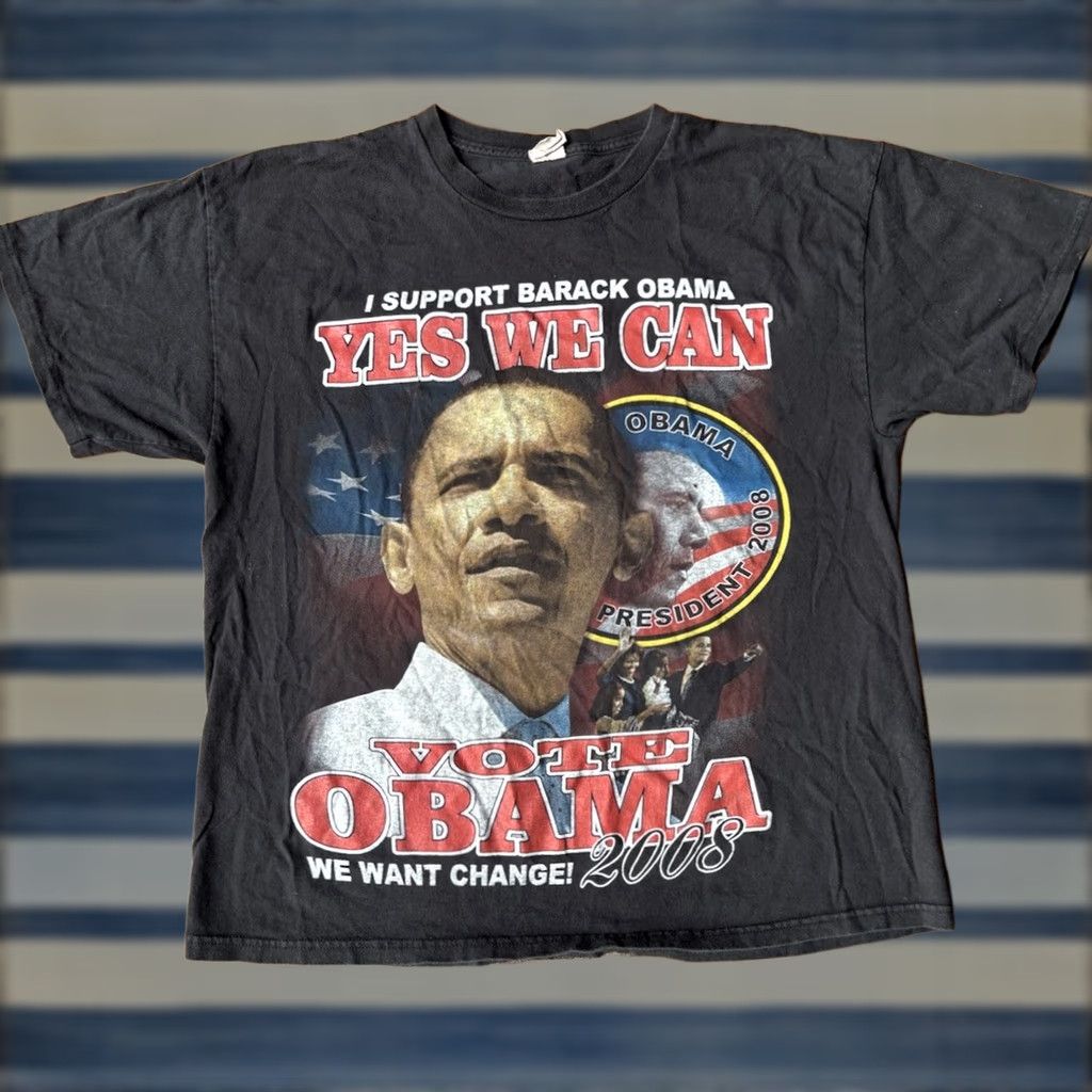 Fruit Of The Loom VINTAGE Obama Yes We Can Change T-Shirt XL Shirt Men Black Cotton Knit Graphic Print USA Theme 2000s Size US XL / EU 56 / 4 - 1 Thumbnail