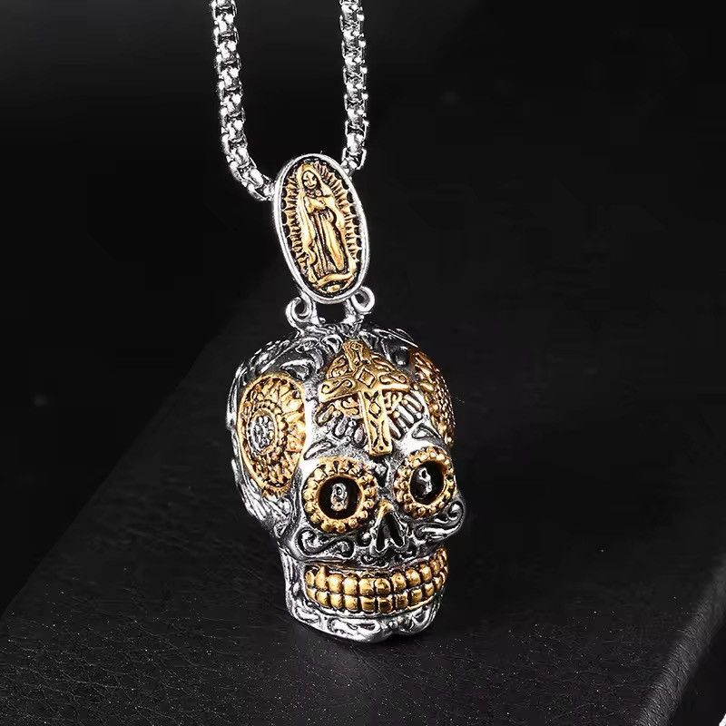 Jewelry Gothic Cross Skull Madonna Statue Pendant Necklace Size ONE SIZE - 1 Thumbnail