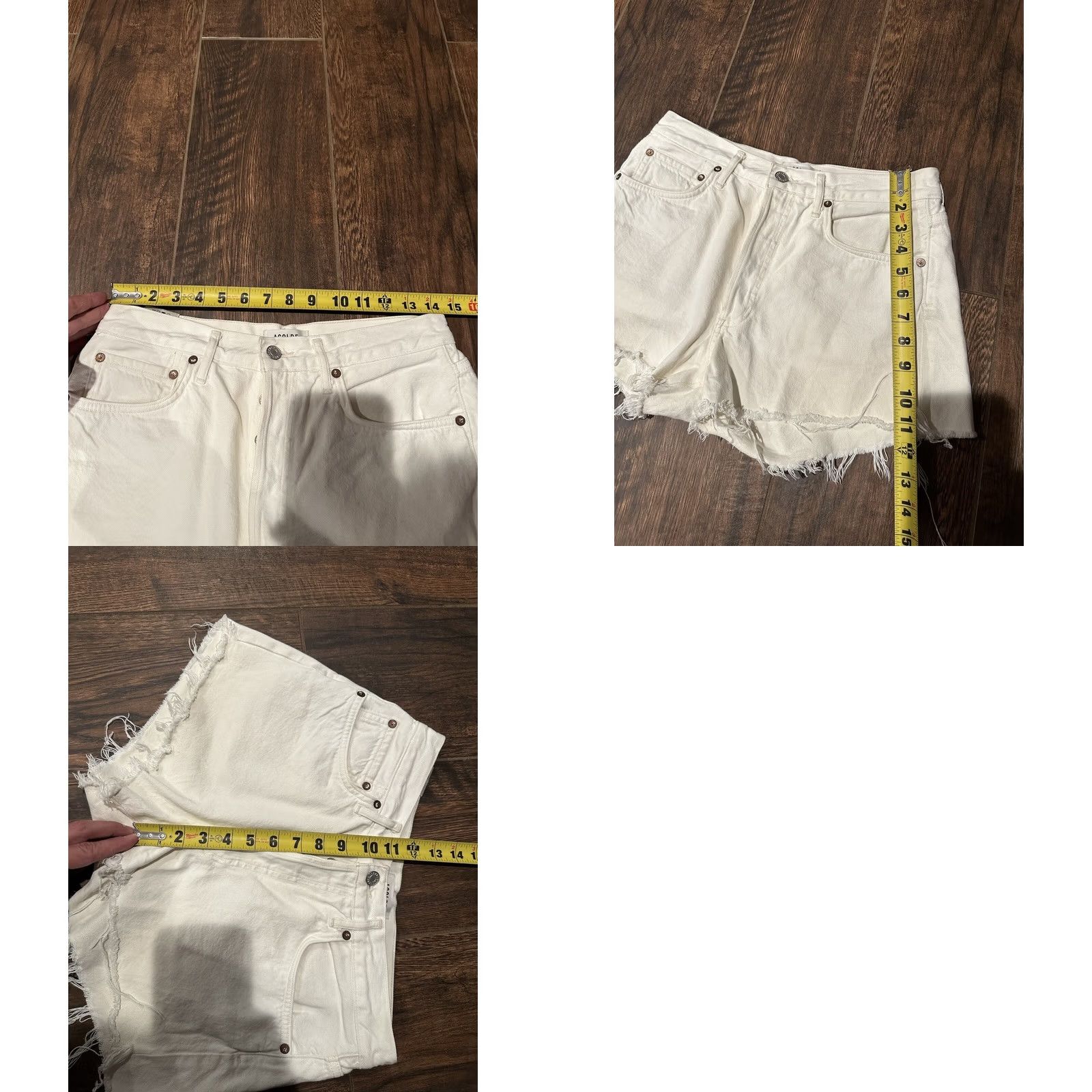 Agolde AGOLDE Parker Cream Distressed Shorts 27 Denim 100% Cotton Women Ivory Cut-Off Jeans Parker 27 Womens Distressed Short Shorts 27 Size 27" / US 4 / IT 40 - 8 Thumbnail