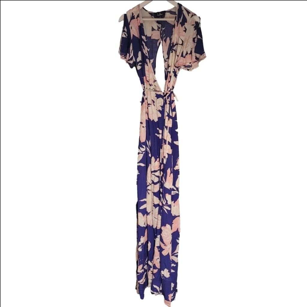 Lulus NWT Lulu's Azalea Regalia Navy Blue Floral Wrap Maxi Dress Size S / US 4 / IT 40 - 5 Thumbnail