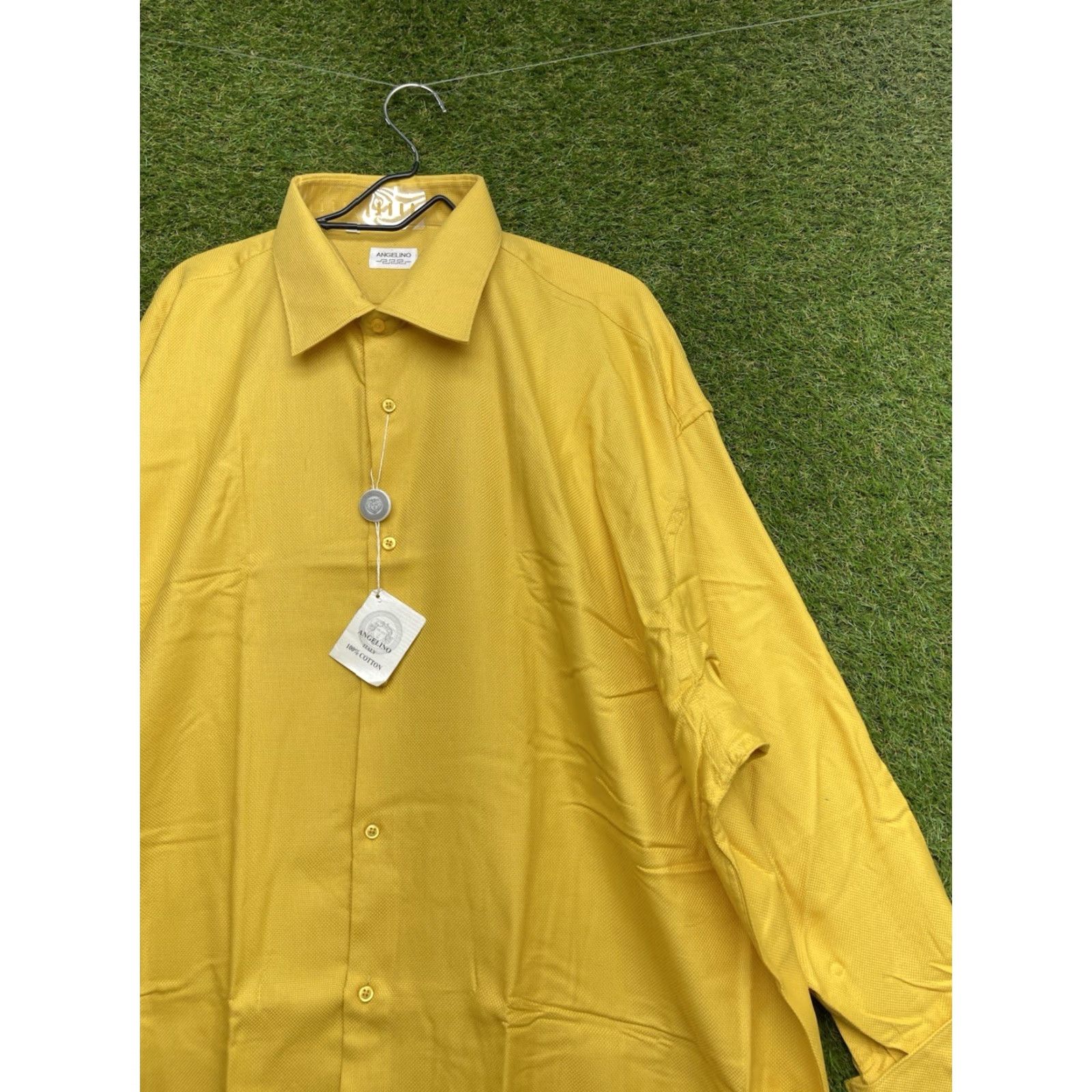 Vintage Angelino Button-Down Shirt Mens 20 Long Sleeve Cotton Italy Tie Pocket Square Gold Size US XXL / EU 58 / 5 - 3 Thumbnail