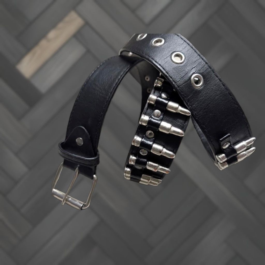 Vintage VINTAGE Gun Shells black belt 36 Mens belt Cowboy Punk Gothic GUNS AMMO Y2K buckle belt 1990s skate Size 36 - 1 Thumbnail