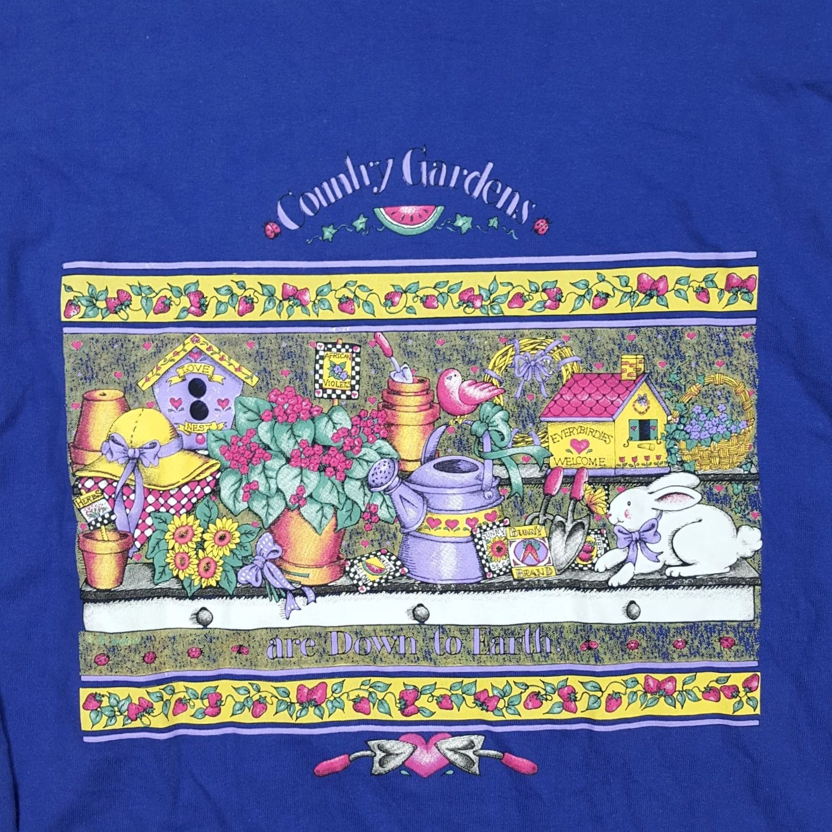 Vintage VINTAGE Sturtee T-Shirt Blue 2XL Adult Womens 2XL Crew Neck 3/4 Sleeve Cotton Cute Retro 90s Garden Animals USA Made Shirt Top Size XXL / US 16-18 / IT 52-54 - 4 Thumbnail