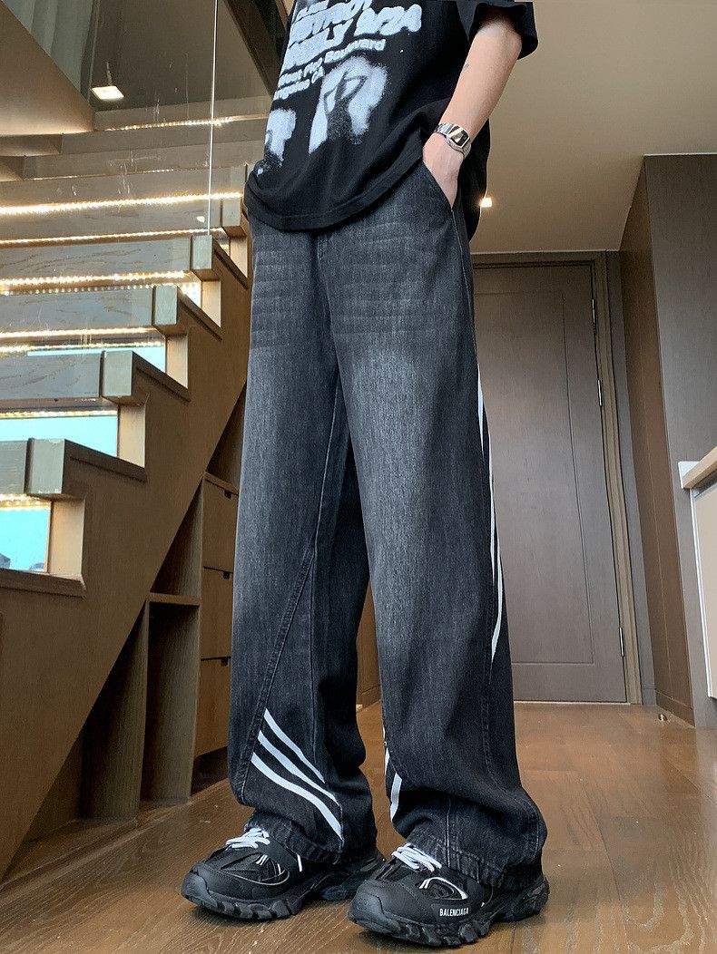 Japanese Brand Men's American street straight leg wide-leg striped jeans Size US 32 / EU 48 - 3 Thumbnail