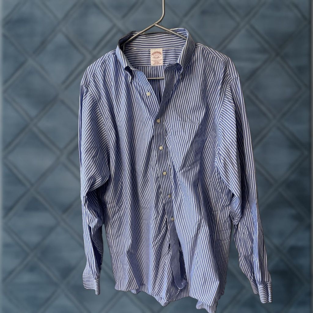 Brooks Brothers BROOKS BROTHERS 346 Dress Shirt White & Blue Striped 17-6/7 Mens Size 46R - 1 Thumbnail