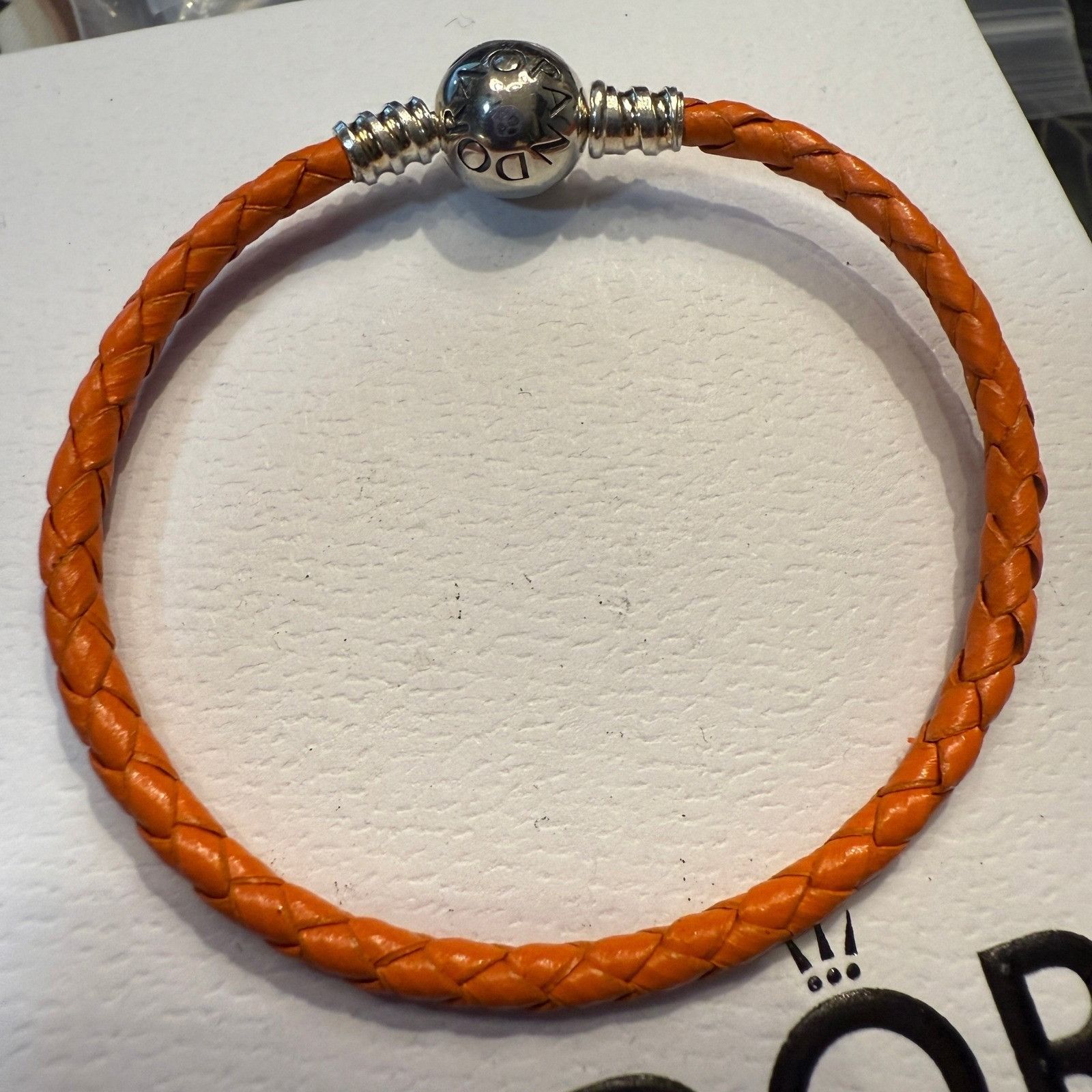 pandora Authentic Pandora, 19CM, Orange Braided Leather Bracelet, Si Size ONE SIZE - 2 Thumbnail