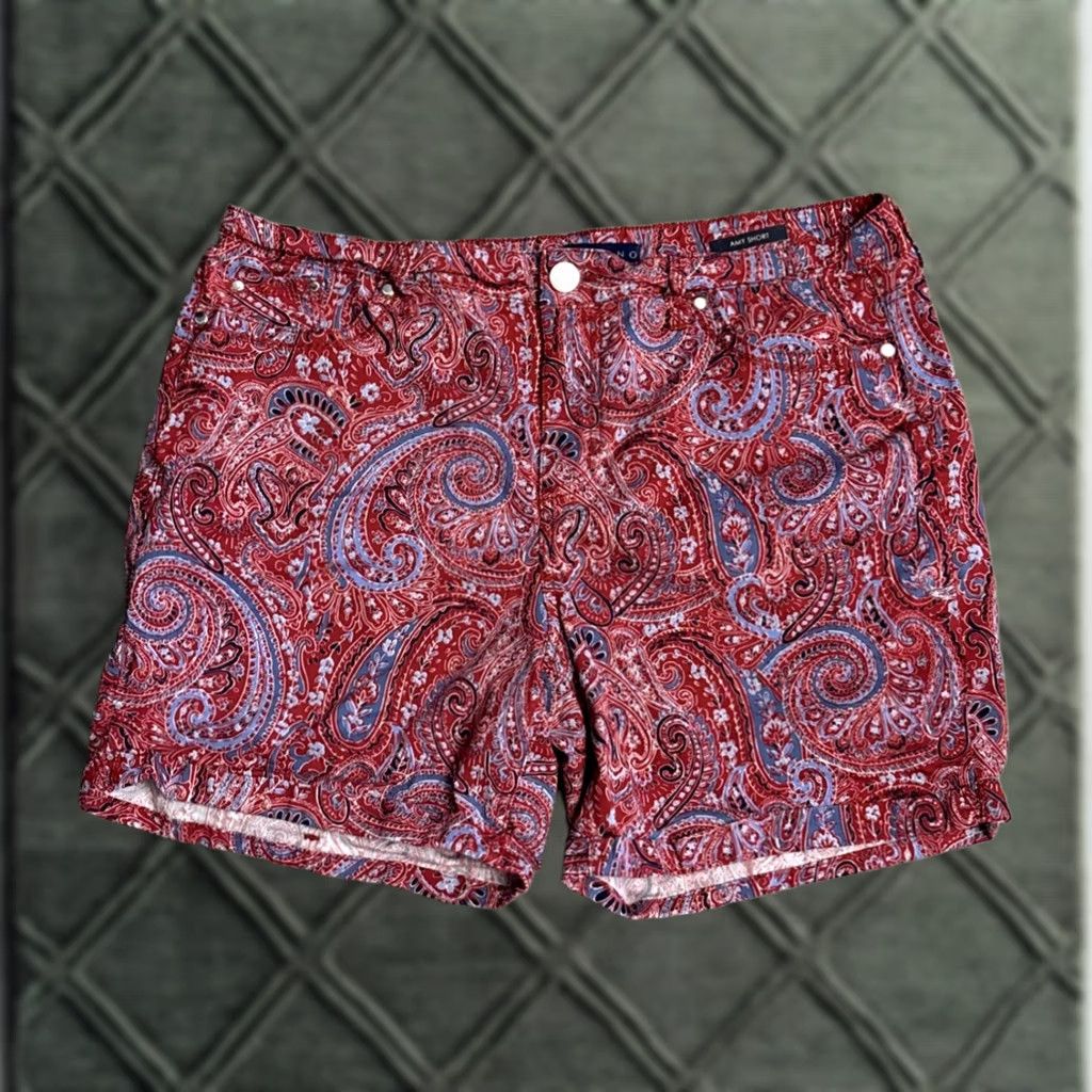Vintage Bandolino Shorts Womens 12 pockets red blue Paisley Print Amy Missy Size 34" / US 12 / IT 48 - 1 Thumbnail