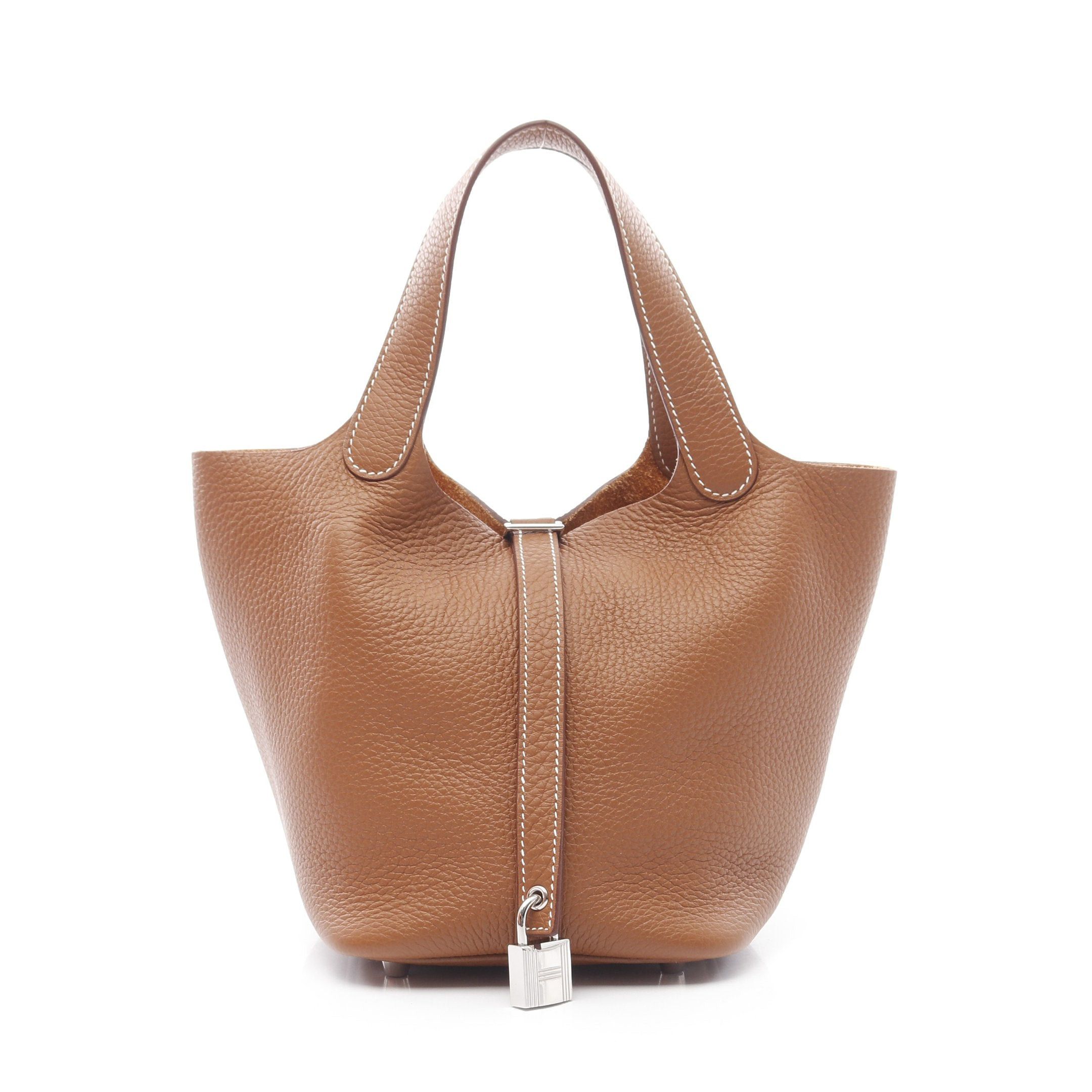 Hermes Hermes Picotane Pm Gold Handbag Clemence Leather Brown Silver Hardware U Stamp Size ONE SIZE - 1 Thumbnail