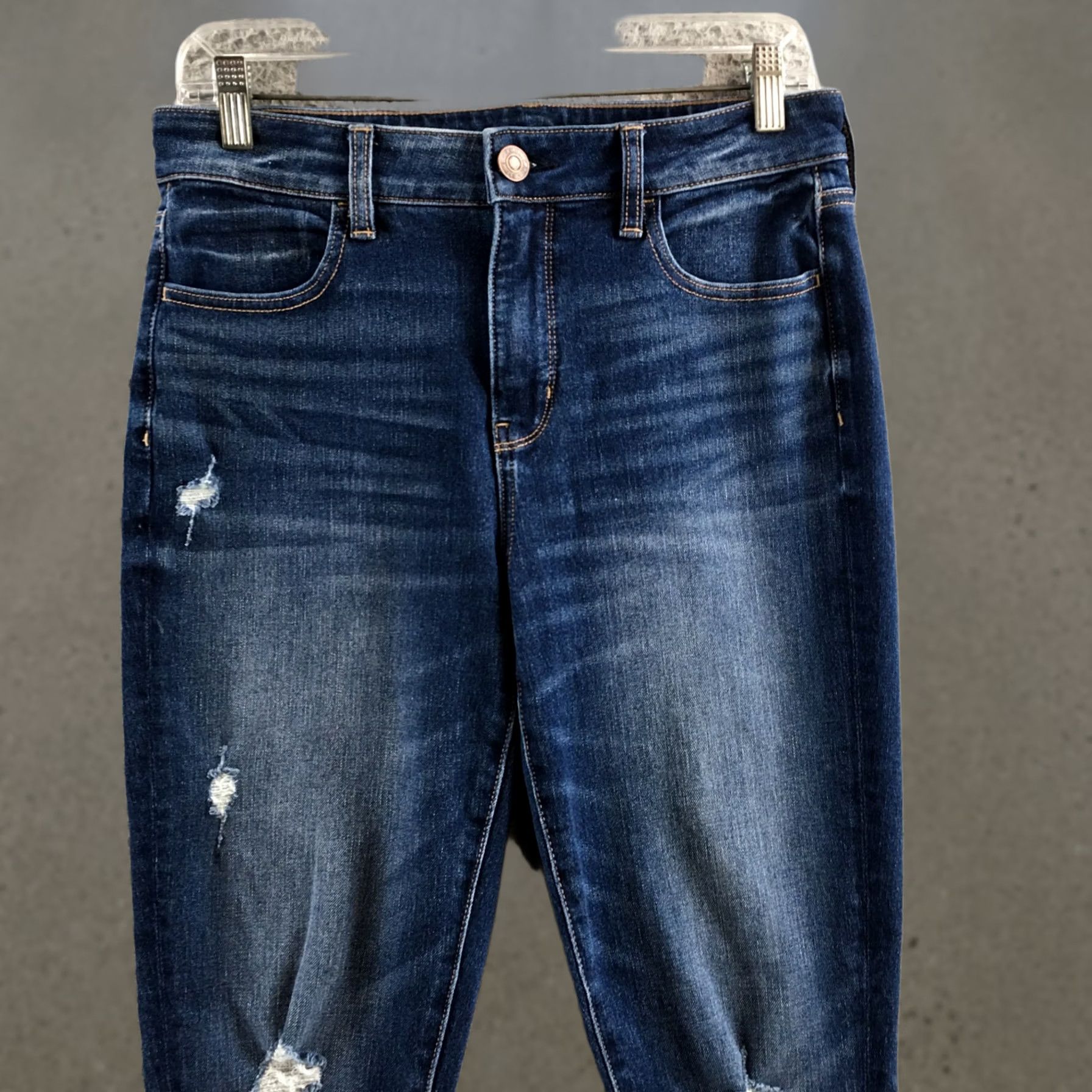 American Eagle Outfitters American Eagle Outfitters Jeans Womens 8 Long Blue Skinny Distressed Raw Hem Stretch Denim Jeans Womens Size 30" / US 8 / IT 44 - 1 Thumbnail