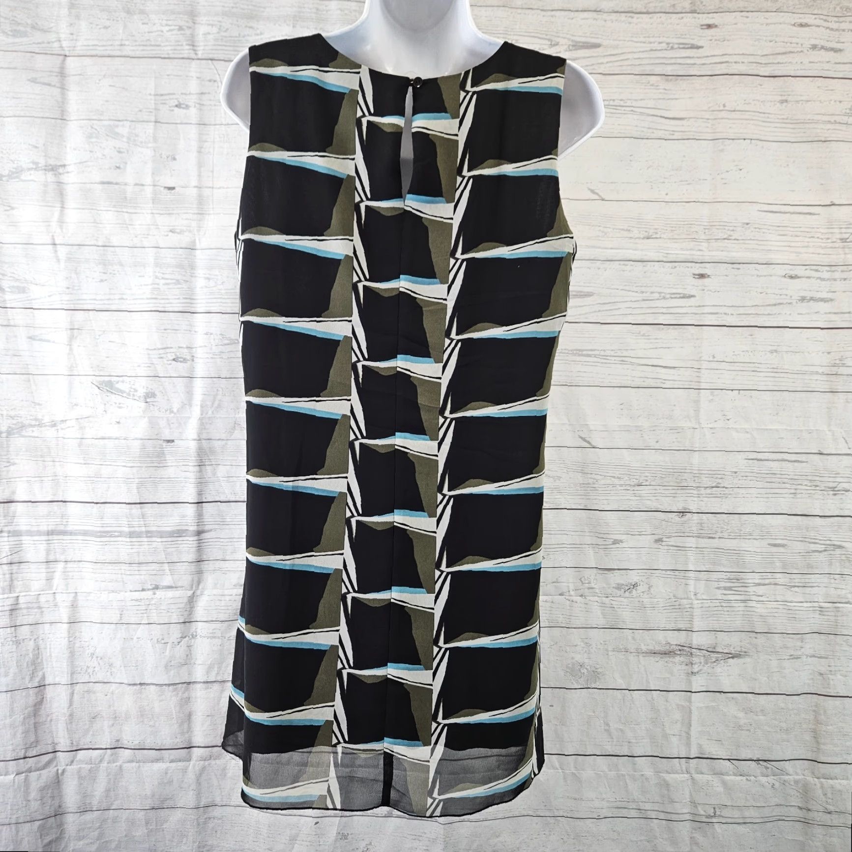 NIC+ZOE Nic+Zoe Dress On The Edge Abstract Sleeveless Petite Medium Black Blue Shift Womens Size M / US 6-8 / IT 42-44 - 4 Thumbnail