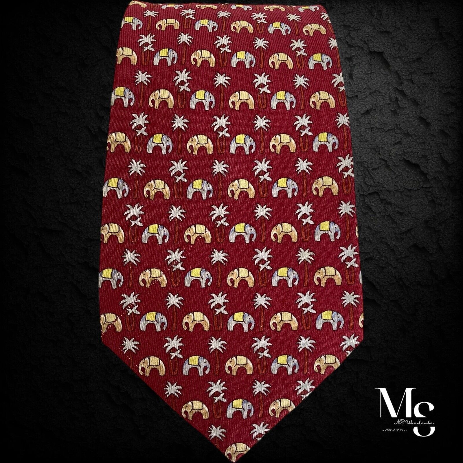Jim Thompson JIM THOMPSON Elephant & Tree Print Luxury Designer Silk Tie Size ONE SIZE - 6 Thumbnail