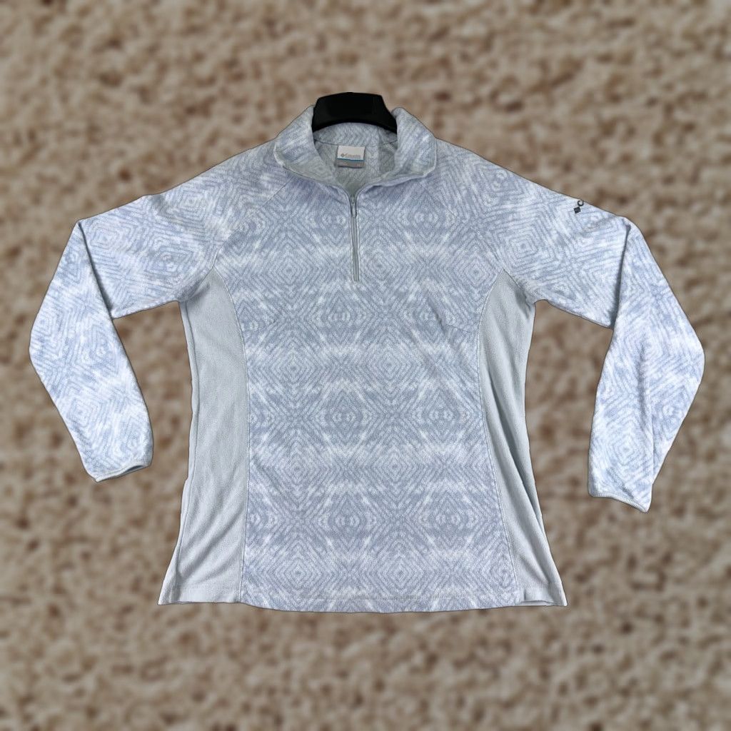 Columbia Pullover Sweater Women XL Blue Diamond Pattern Fleece Zip Mock Neck All Seasons Outdoor Jacket Modern Fit